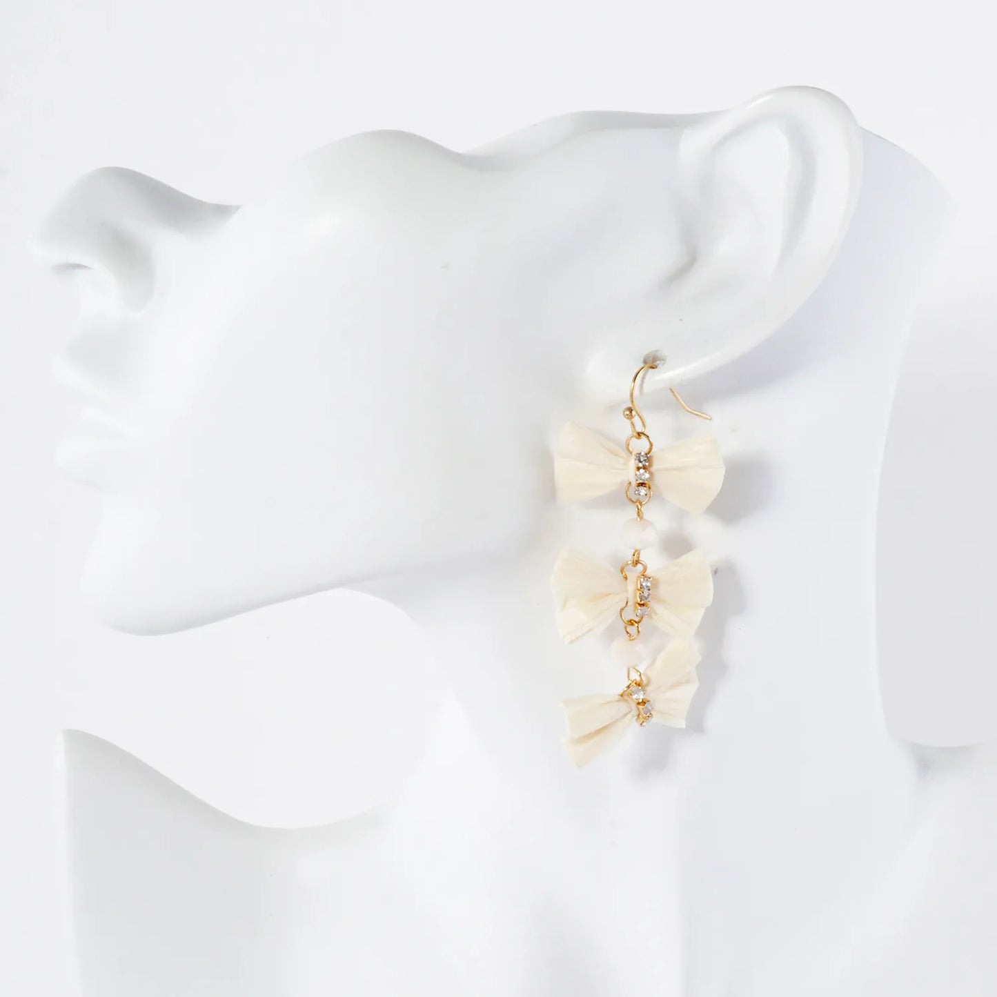 Triple Raffia Bow Statement Dangle Earrings
