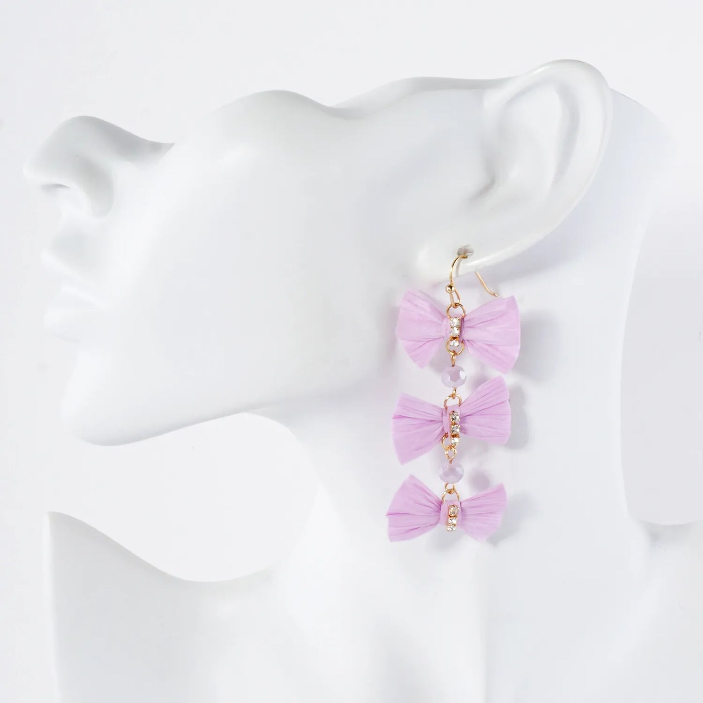Triple Raffia Bow Statement Dangle Earrings