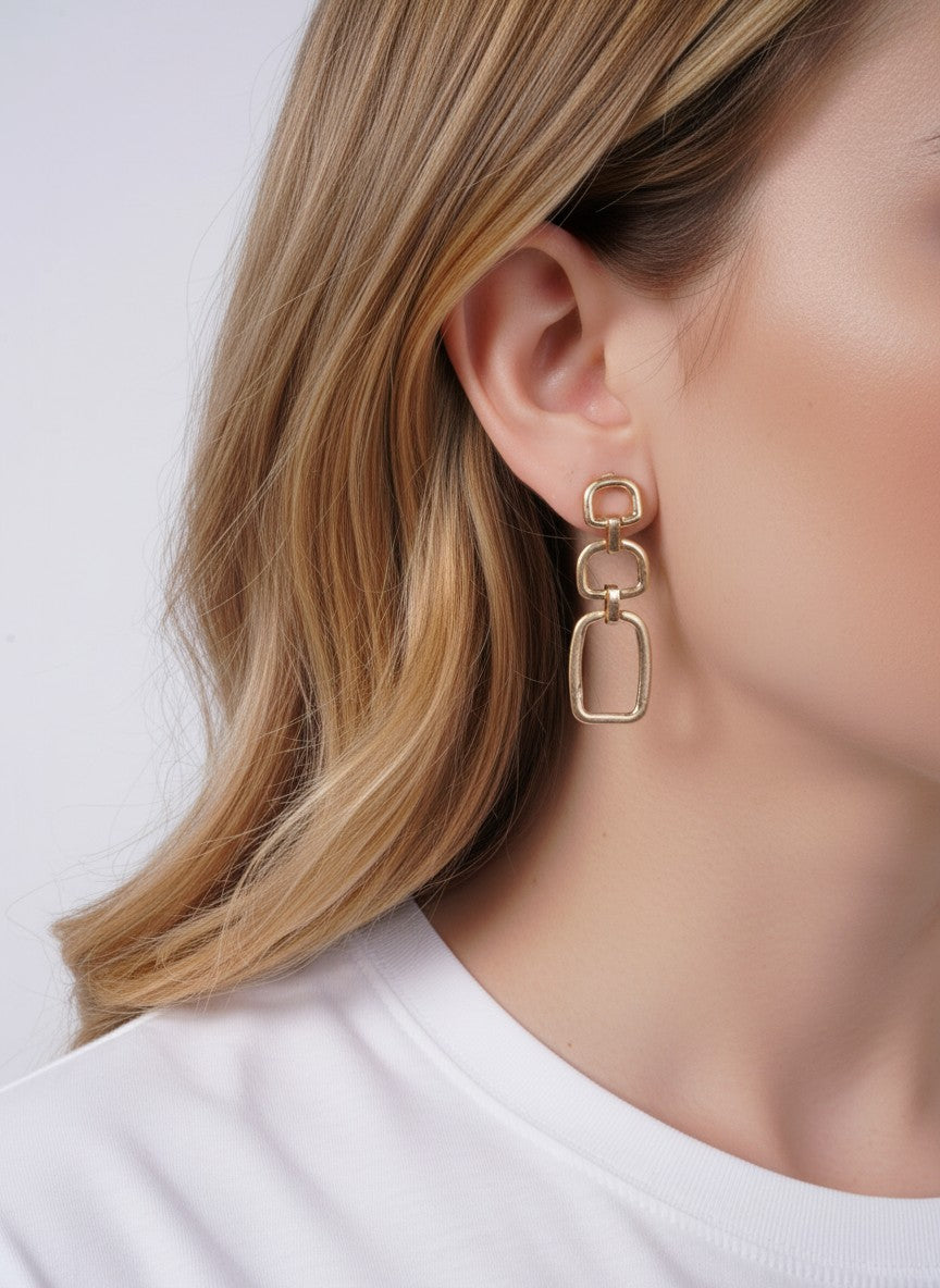 Triple Rectangle Polished Post Drop Earrings