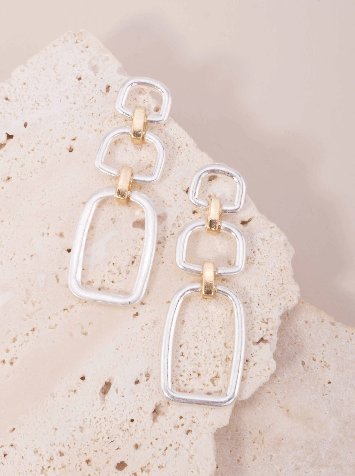 Triple Rectangle Polished Post Drop Earrings