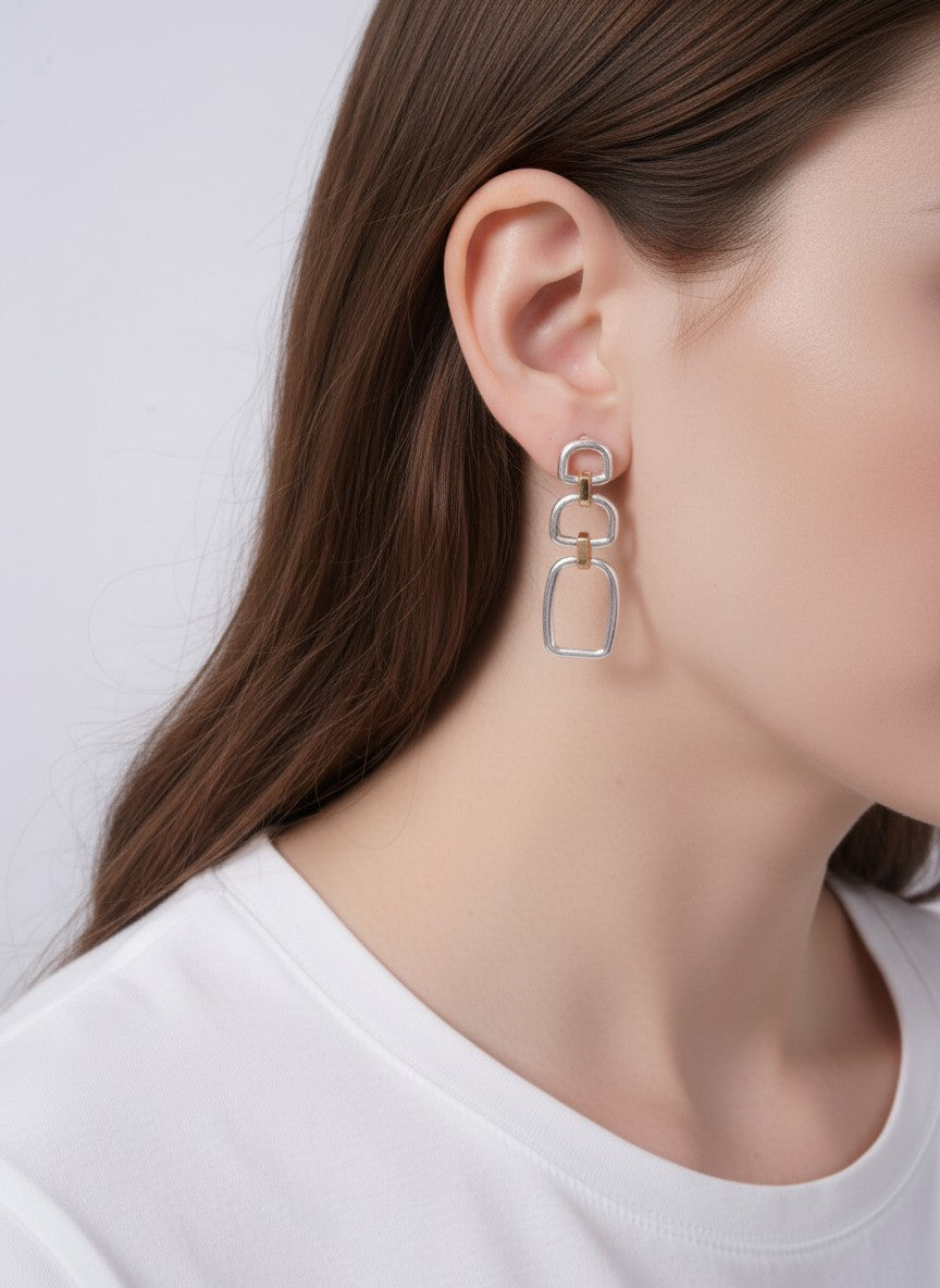 Triple Rectangle Polished Post Drop Earrings
