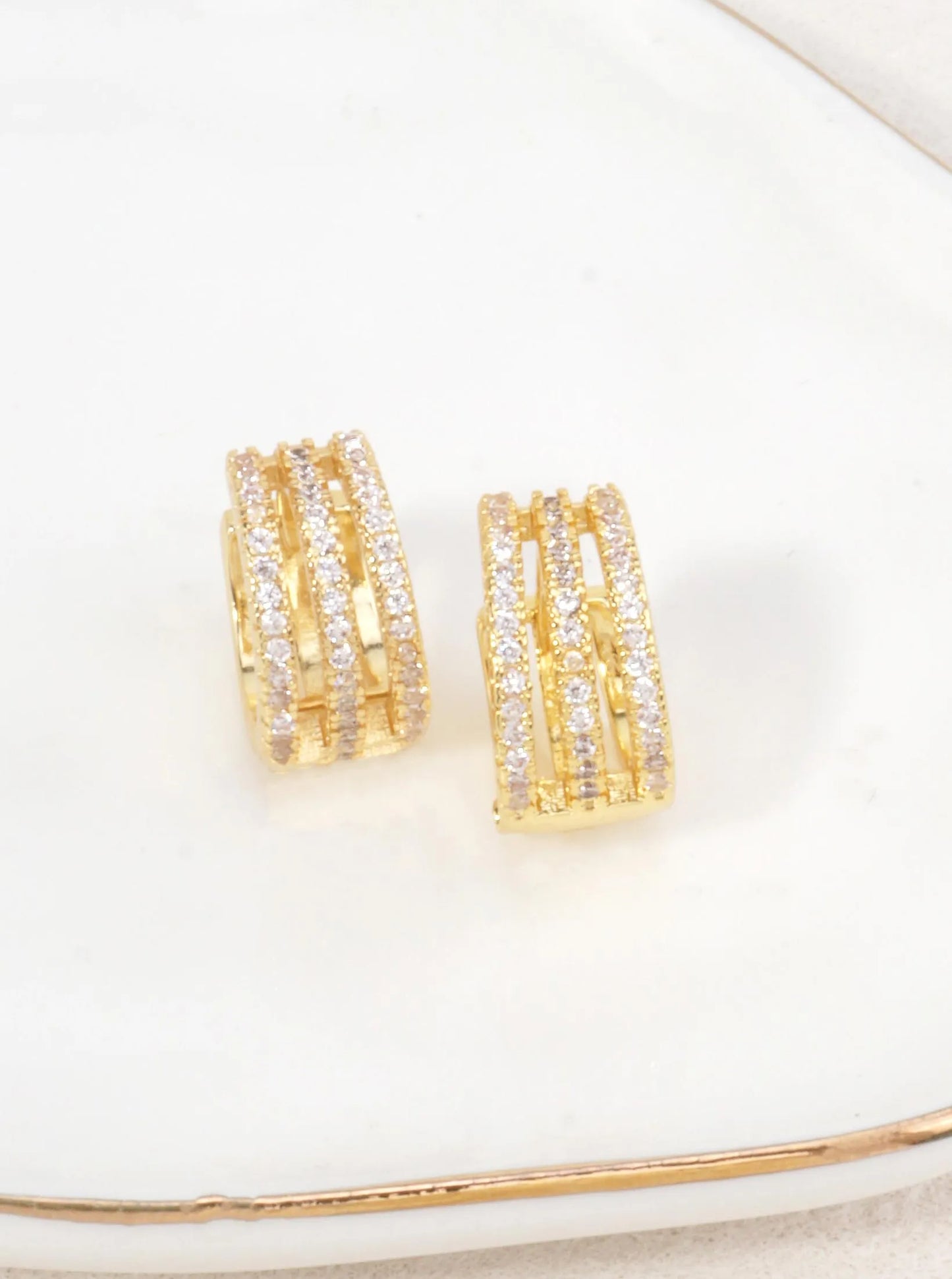 Triple Row CZ Pave Huggie Earrings