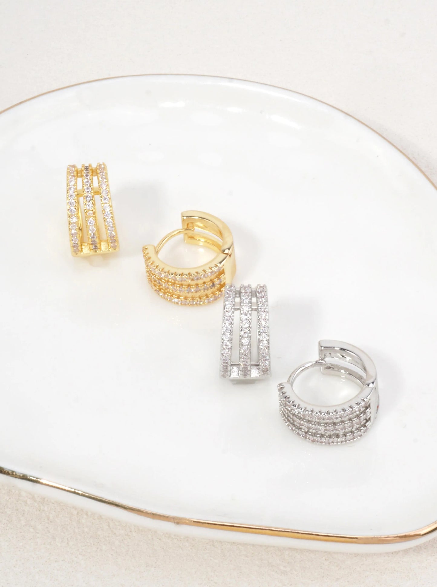 Triple Row CZ Pave Huggie Earrings