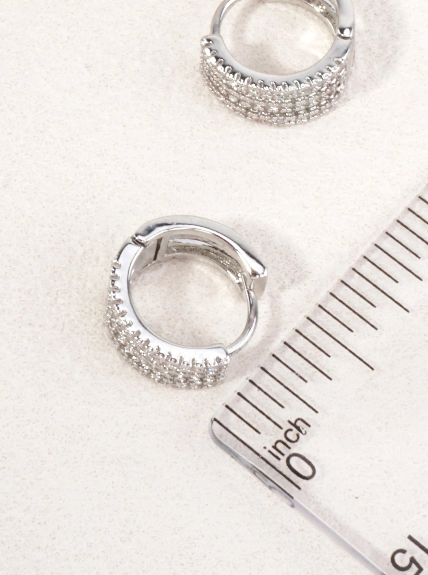 Triple Row CZ Pave Huggie Earrings