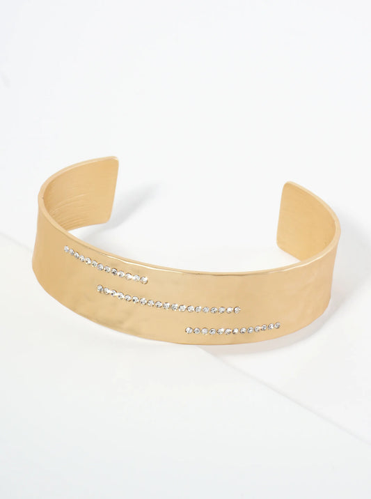 Triple Row Crystal Open Cuff Bracelet With Spaced Sparkle