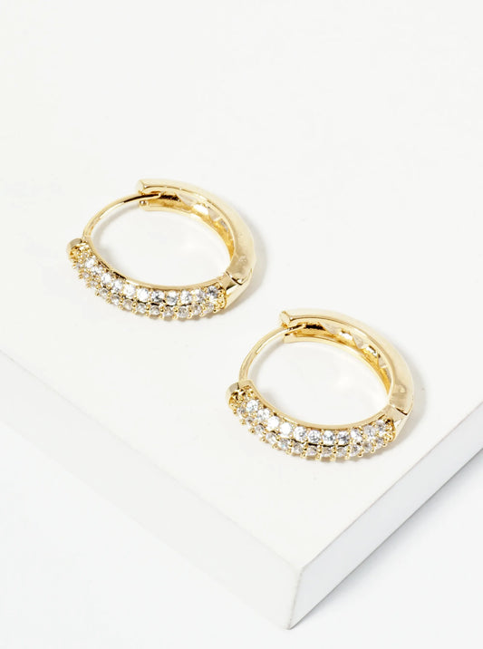 Triple-Row Micro Pave Cubic-Zirconia 14K-Gold-Dipped 15mm Huggie Hoop Earrings