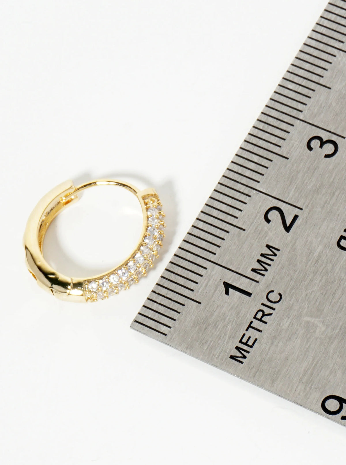 Triple-Row Micro Pave Cubic-Zirconia 14K-Gold-Dipped 15mm Huggie Hoop Earrings