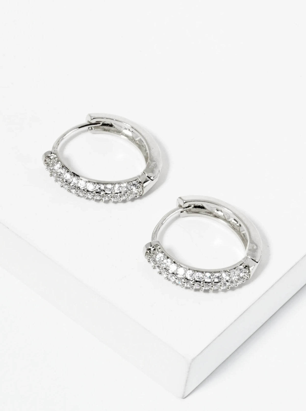 Triple-Row Micro Pave Cubic-Zirconia 14K-Gold-Dipped 15mm Huggie Hoop Earrings