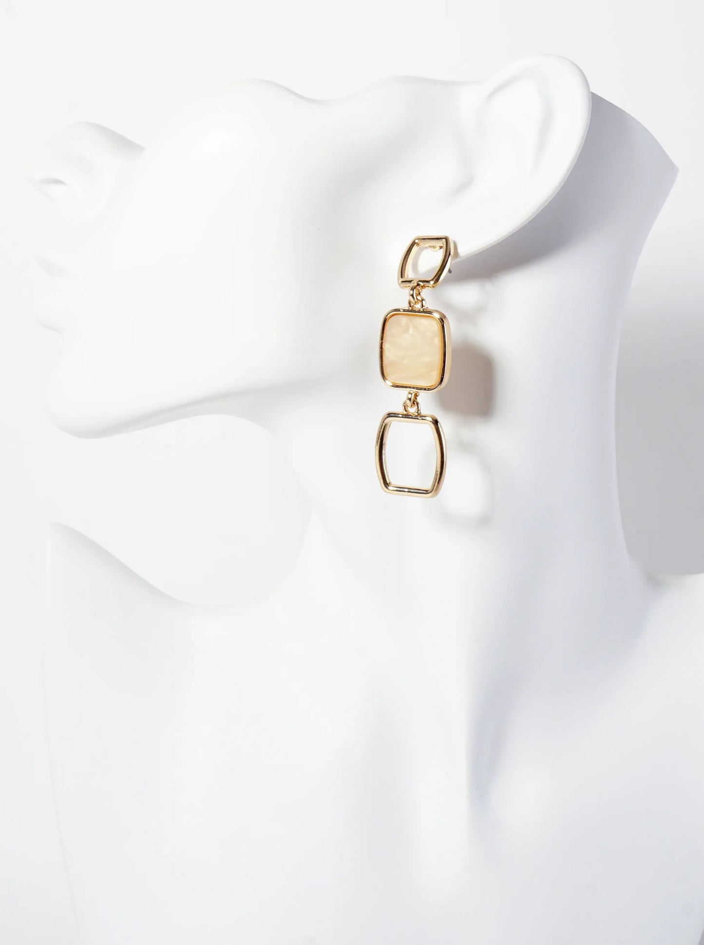 Triple Square Link Dangle Drop Earrings With Glitter Filled Center