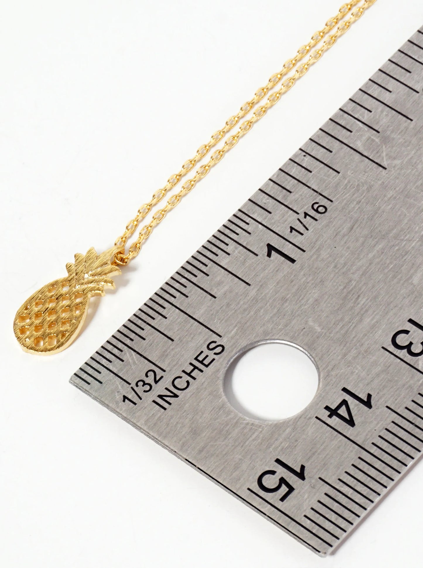 Tropical-Fruit-Theme 15mm 18K-Gold-Dipped Brushed-Texture Filigree Pineapple Pendant Necklace