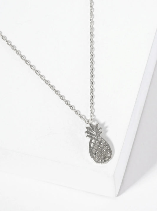Tropical-Fruit-Theme 15mm 18K-Gold-Dipped Brushed-Texture Filigree Pineapple Pendant Necklace