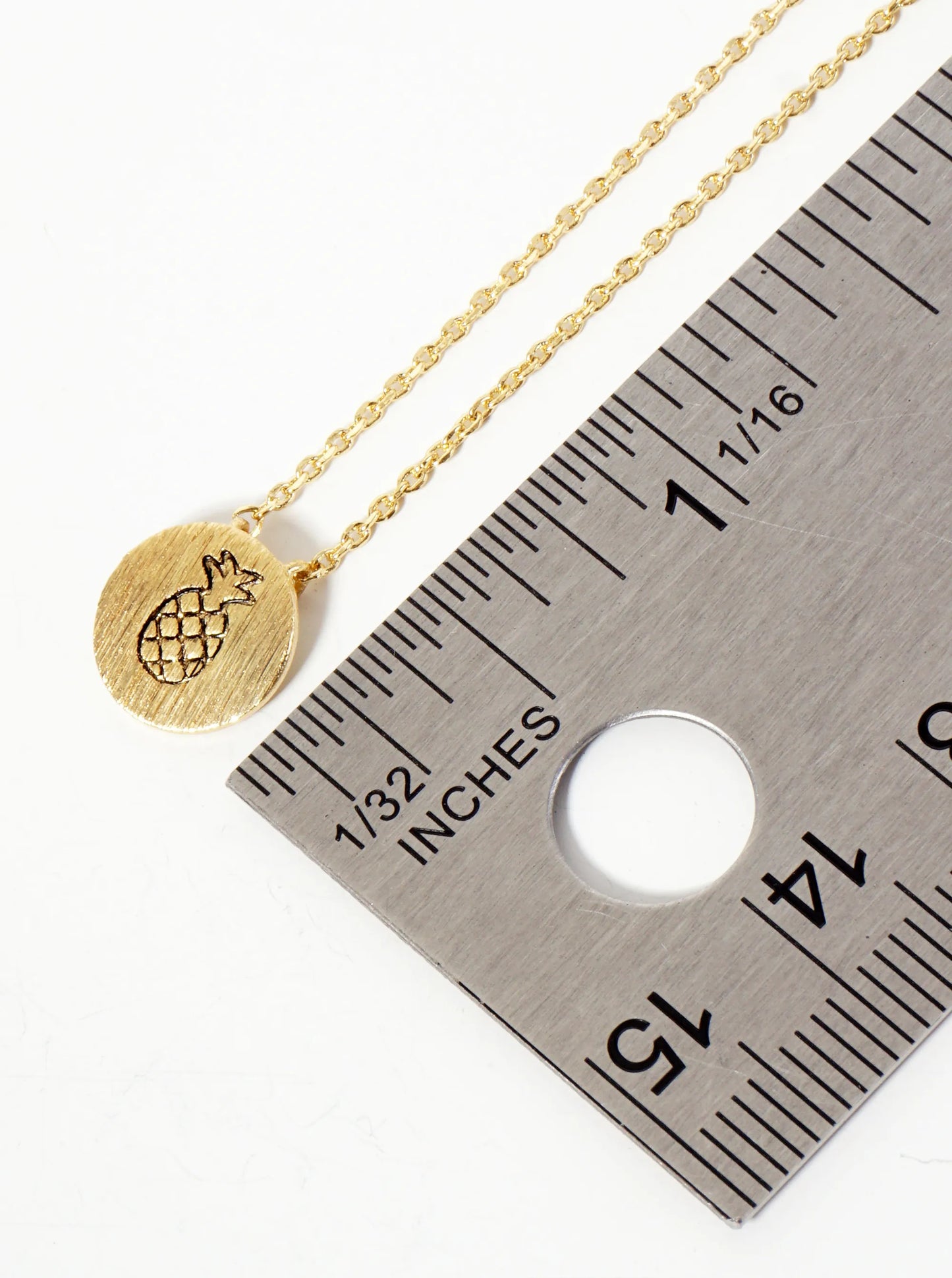 Tropical-Fruit-Theme 18K-Gold-Dipped Brushed-Texture Pineapple Engraved Round Pendant Necklace