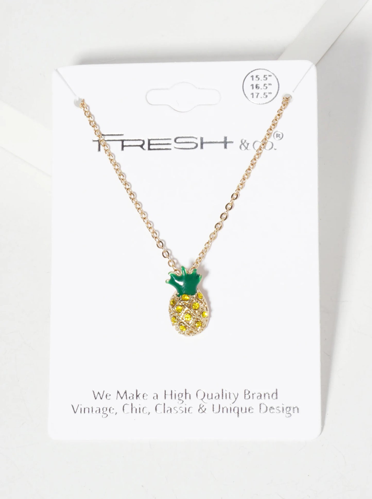 Tropical-Fruit-Theme Crystal-Pave Pineapple Pendant Necklace