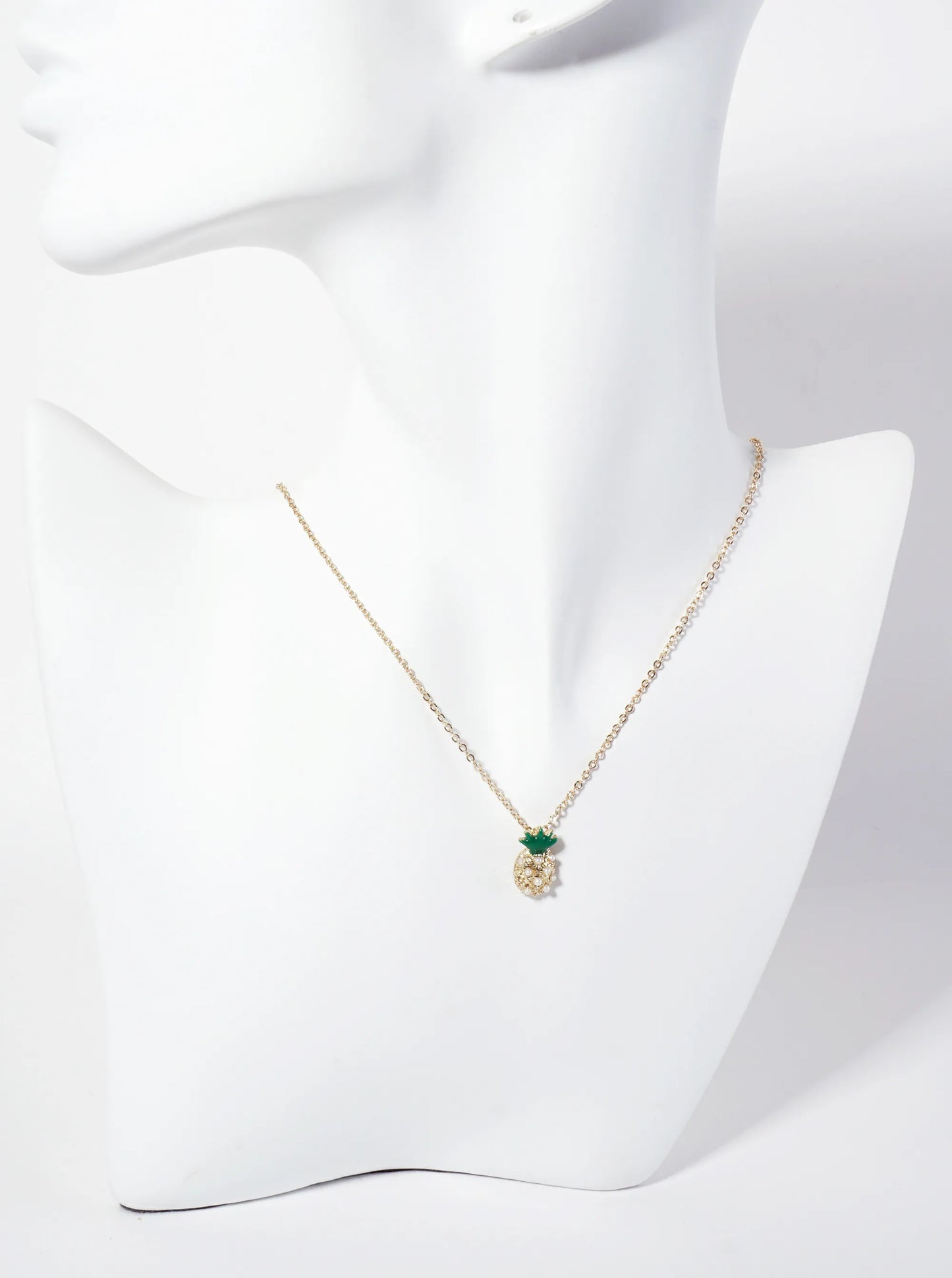 Tropical-Fruit-Theme Crystal-Pave Pineapple Pendant Necklace