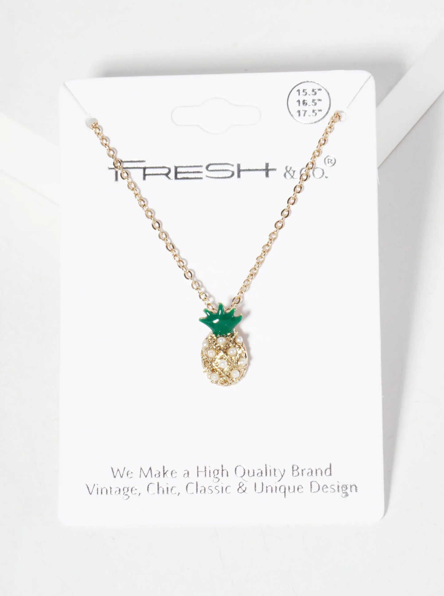 Tropical-Fruit-Theme Crystal-Pave Pineapple Pendant Necklace