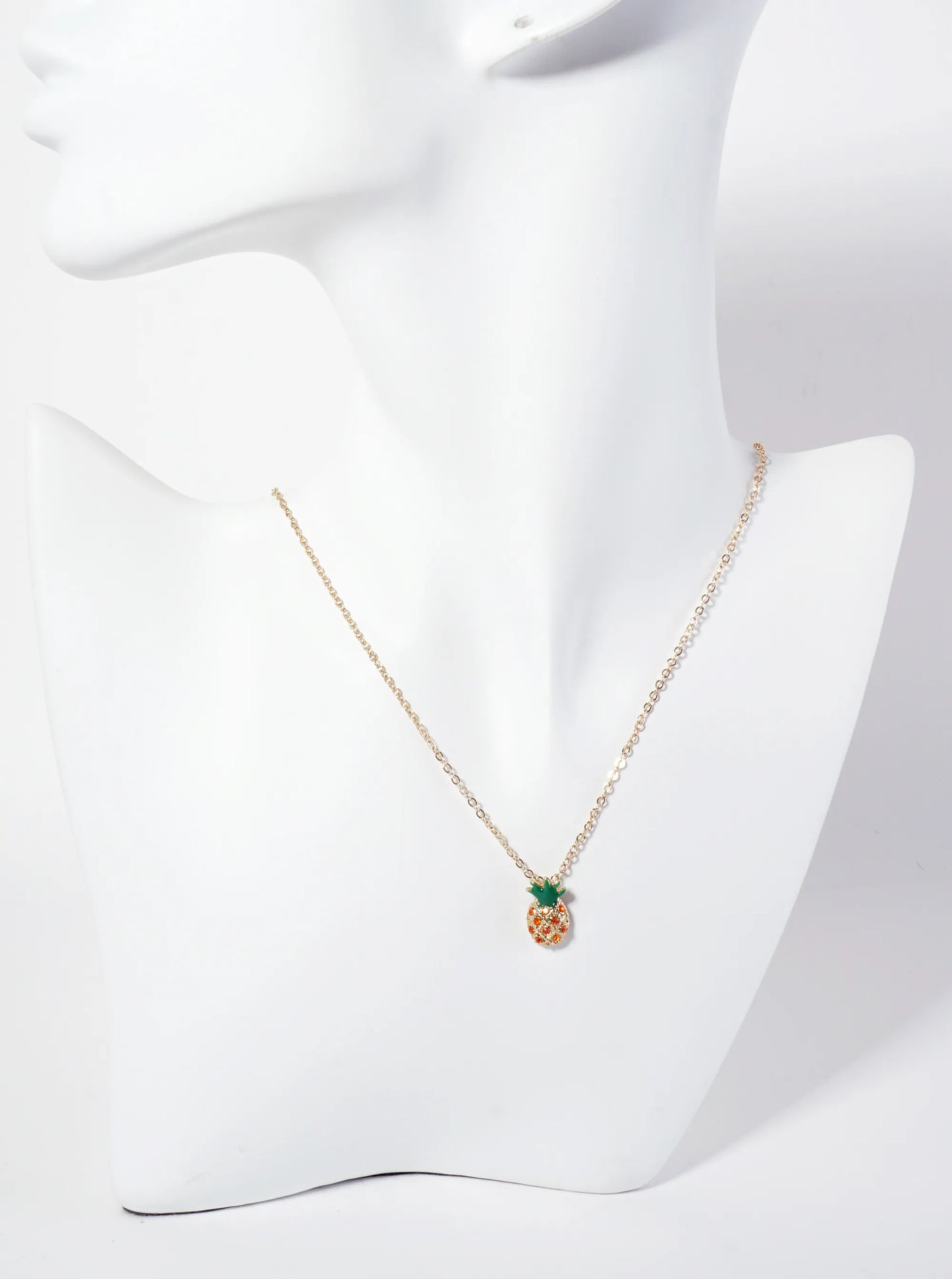 Tropical-Fruit-Theme Crystal-Pave Pineapple Pendant Necklace