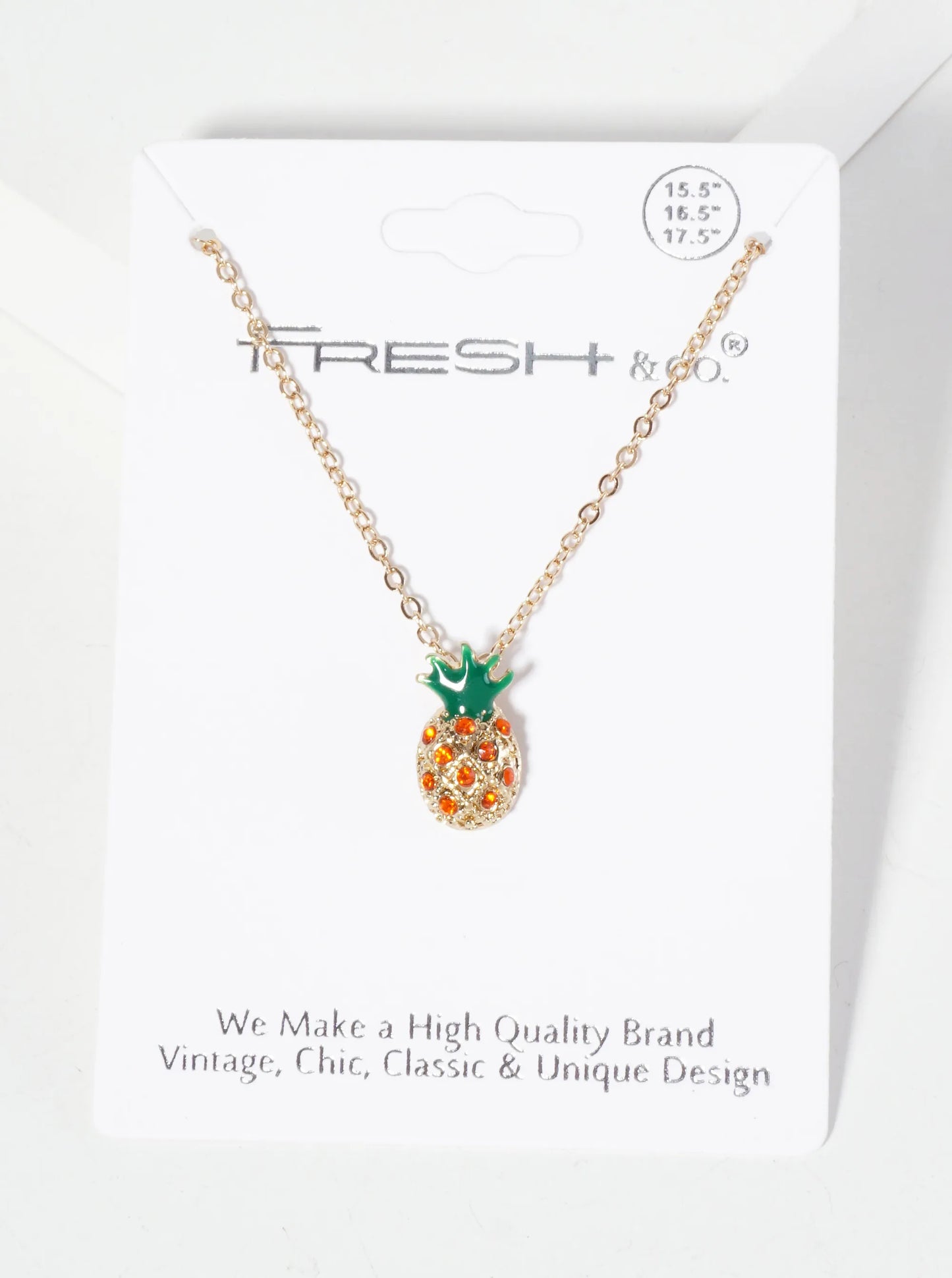 Tropical-Fruit-Theme Crystal-Pave Pineapple Pendant Necklace