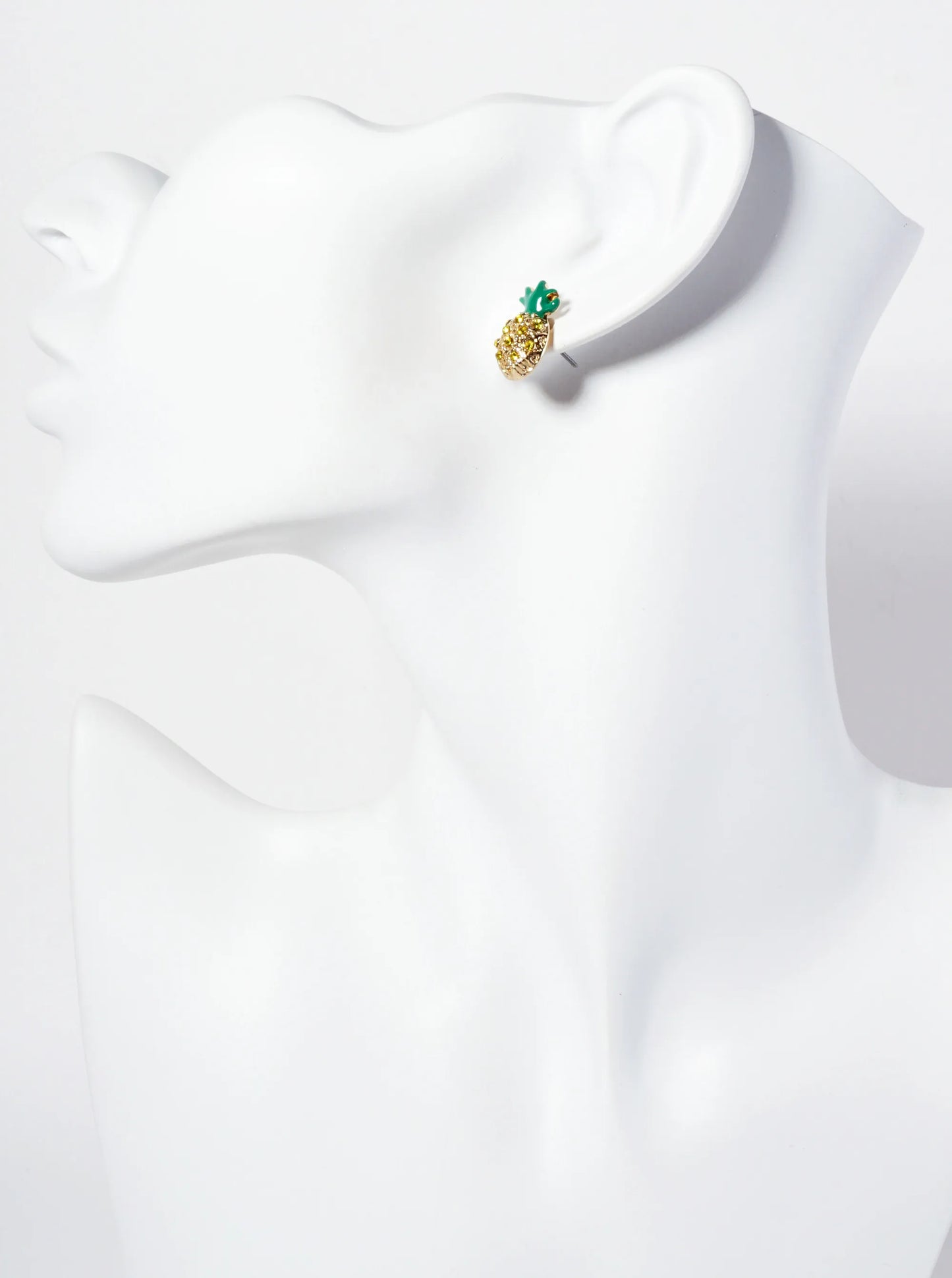Tropical-Fruit-Theme Crystal-Pave Pineapple Stud Earrings