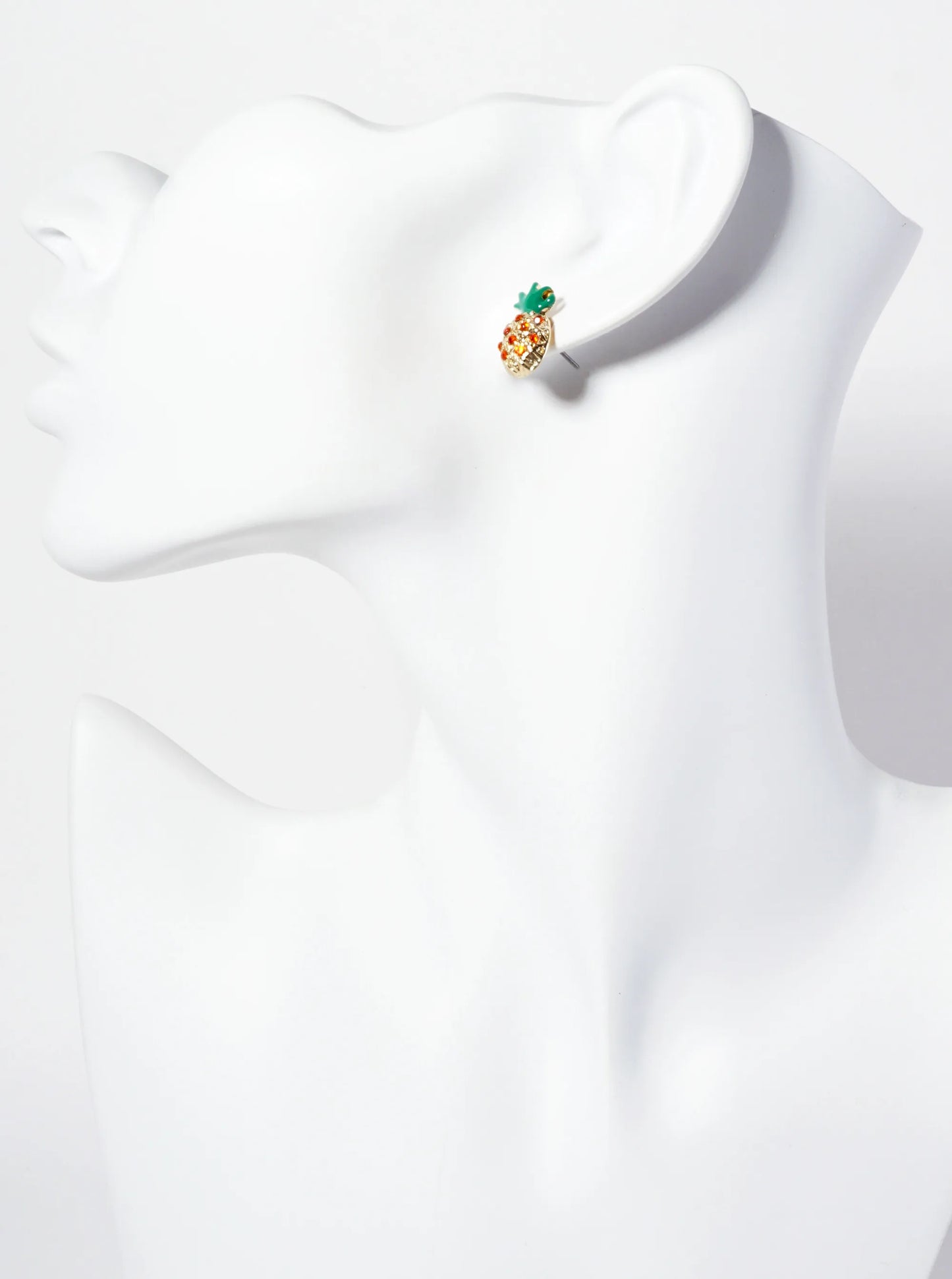 Tropical-Fruit-Theme Crystal-Pave Pineapple Stud Earrings