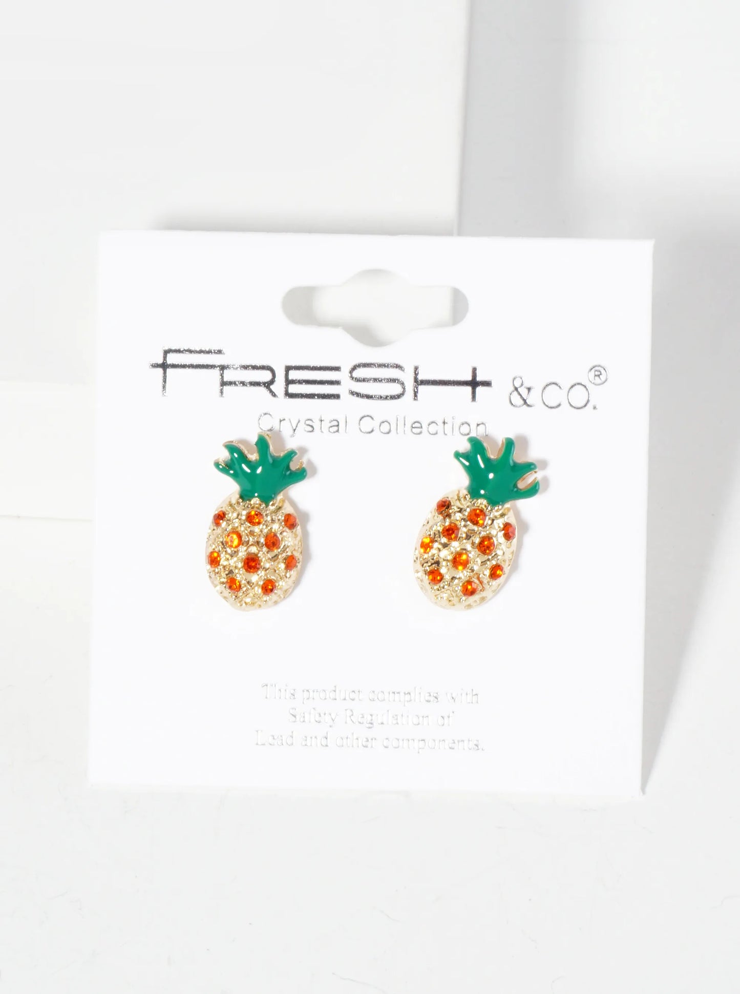Tropical-Fruit-Theme Crystal-Pave Pineapple Stud Earrings