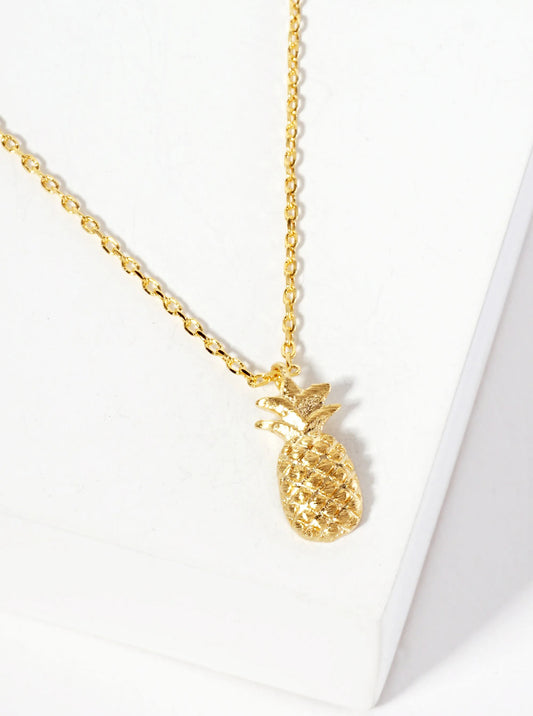 Tropical-Fruit-Theme Textured Pineapple Pendant 18K-Gold-Dipped Necklace
