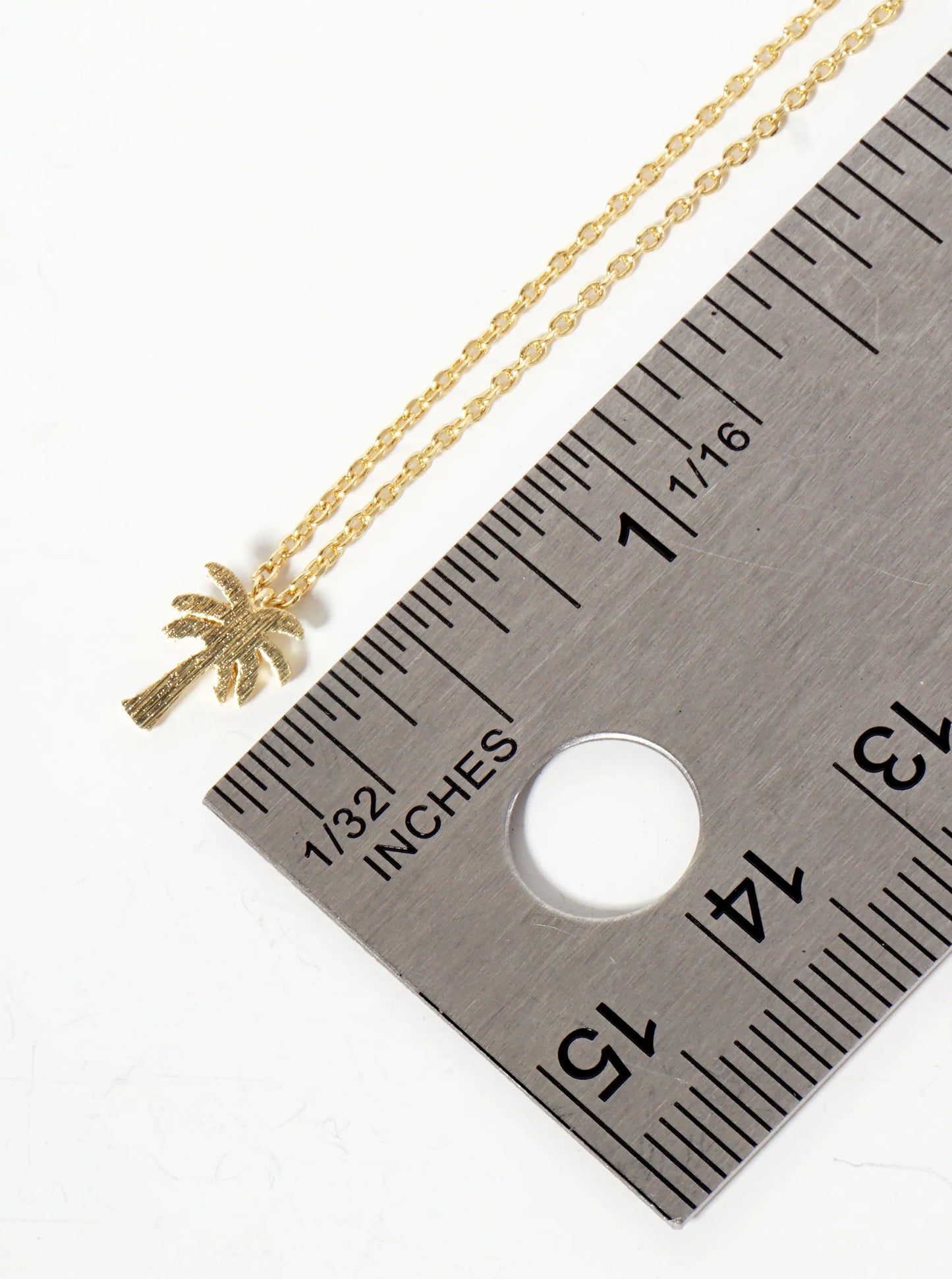 Tropical-Theme 18K-Gold-Dipped Brushed-Texture Palm-Tree Pendant Necklace