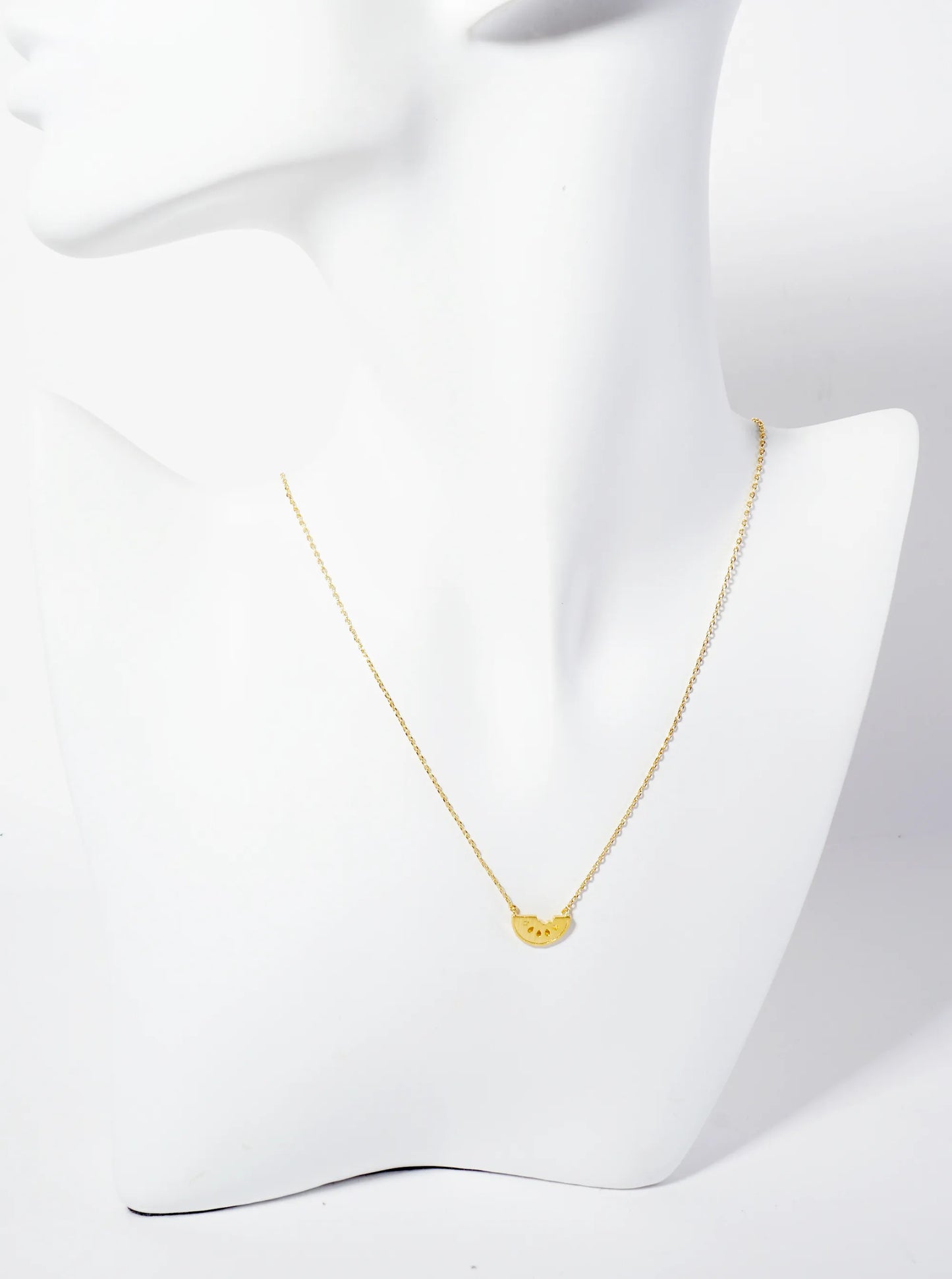 Tropical-Theme 18K-Gold-Dipped Brushed-texture Watermelon Pendant Necklace