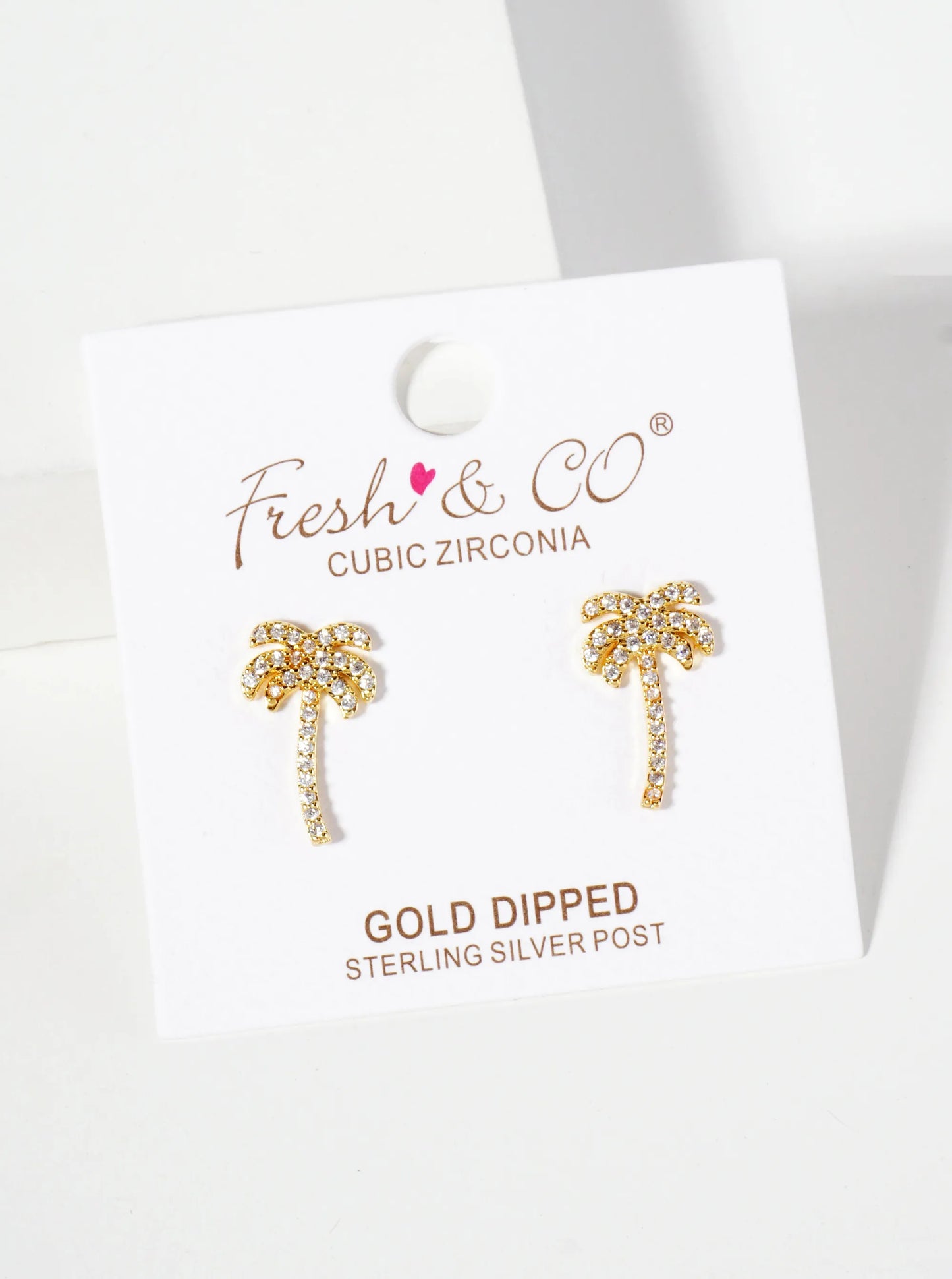 Tropical-Theme 18K-Gold-Dipped Pave Set Cubic-Zirconia Palm Tree Stud Earrings