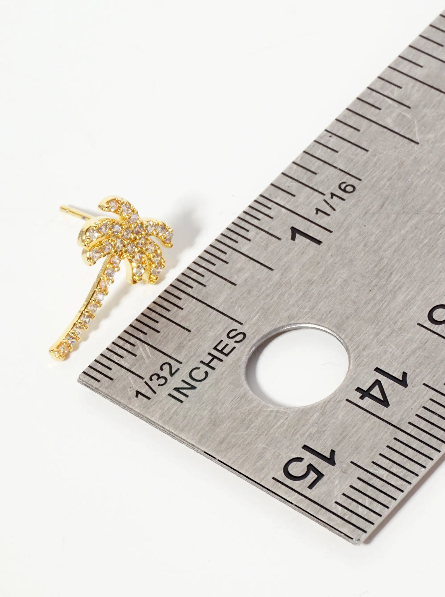 Tropical-Theme 18K-Gold-Dipped Pave Set Cubic-Zirconia Palm Tree Stud Earrings