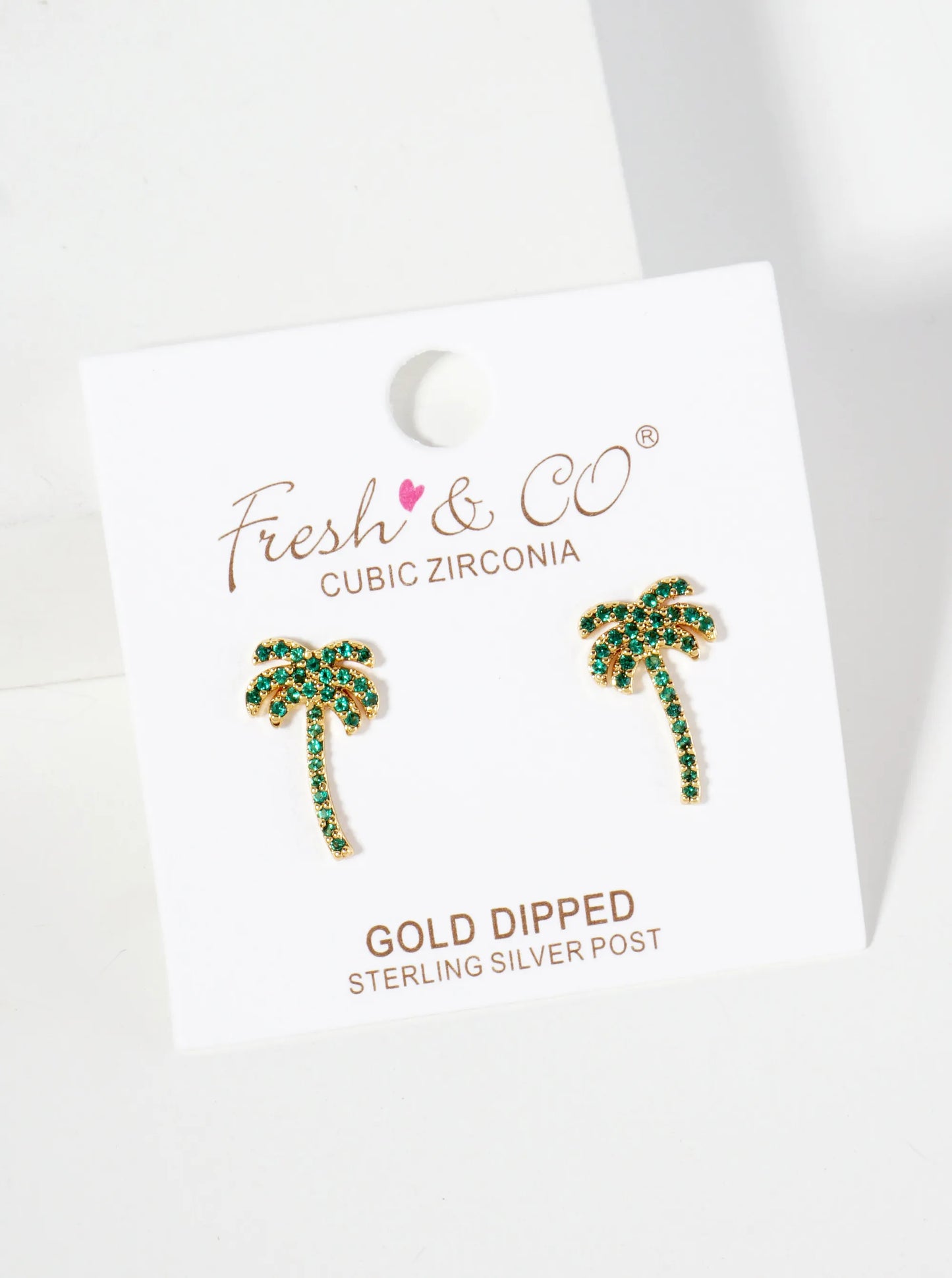 Tropical-Theme 18K-Gold-Dipped Pave Set Cubic-Zirconia Palm Tree Stud Earrings