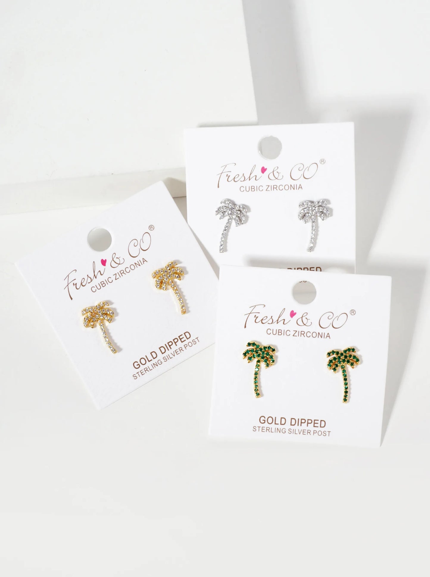 Tropical-Theme 18K-Gold-Dipped Pave Set Cubic-Zirconia Palm Tree Stud Earrings