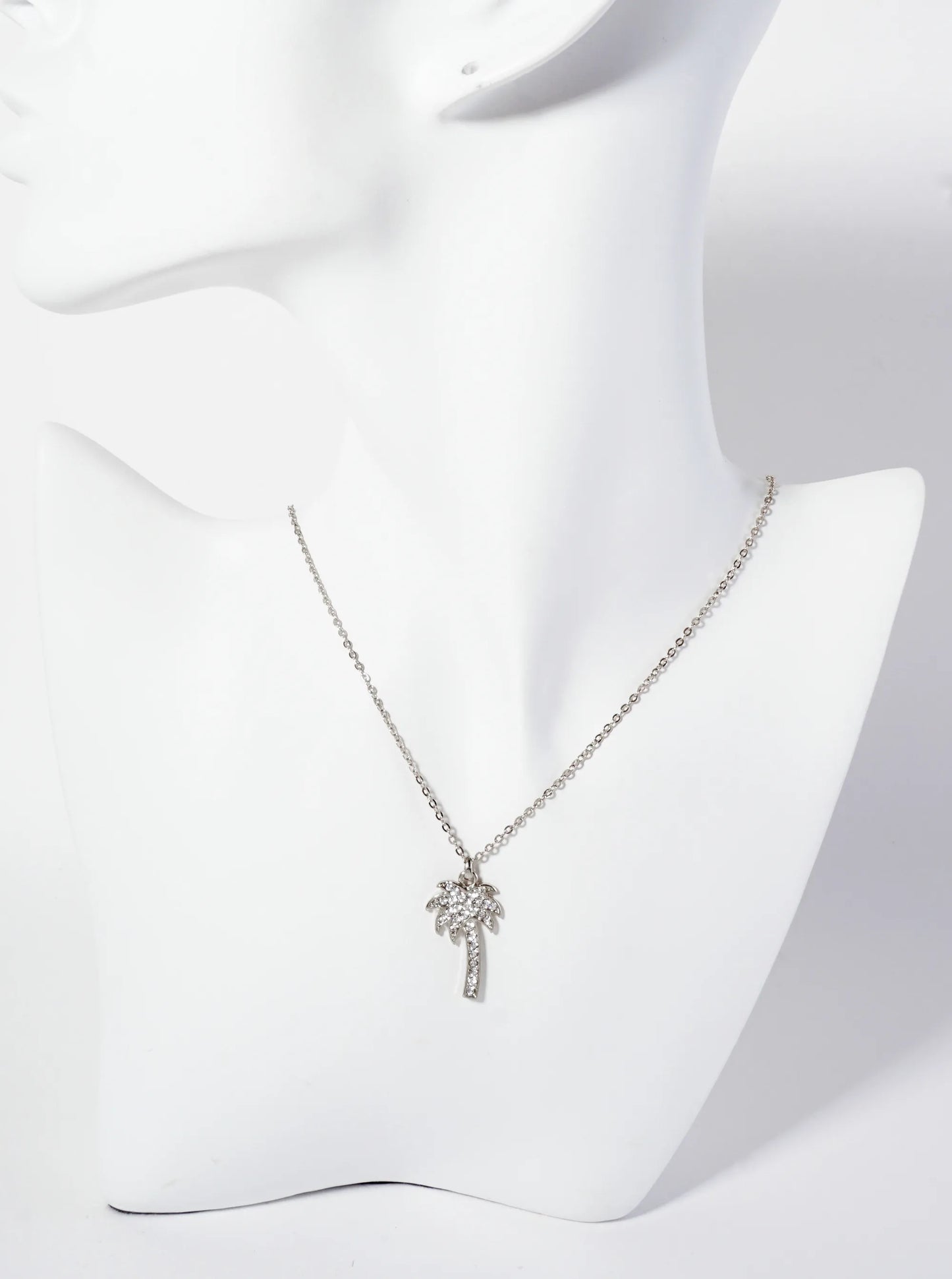 Tropical-Theme Crystal-Pave 1-inch Palm-Tree Pendant Necklace