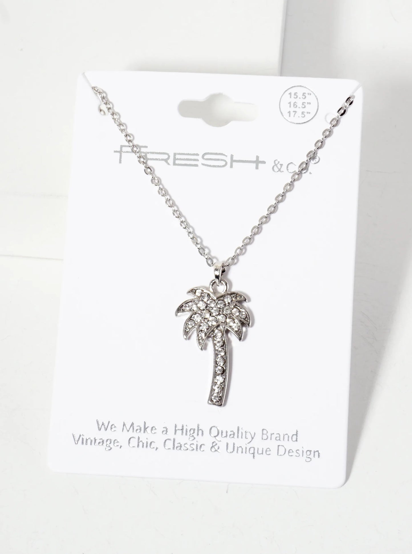 Tropical-Theme Crystal-Pave 1-inch Palm-Tree Pendant Necklace
