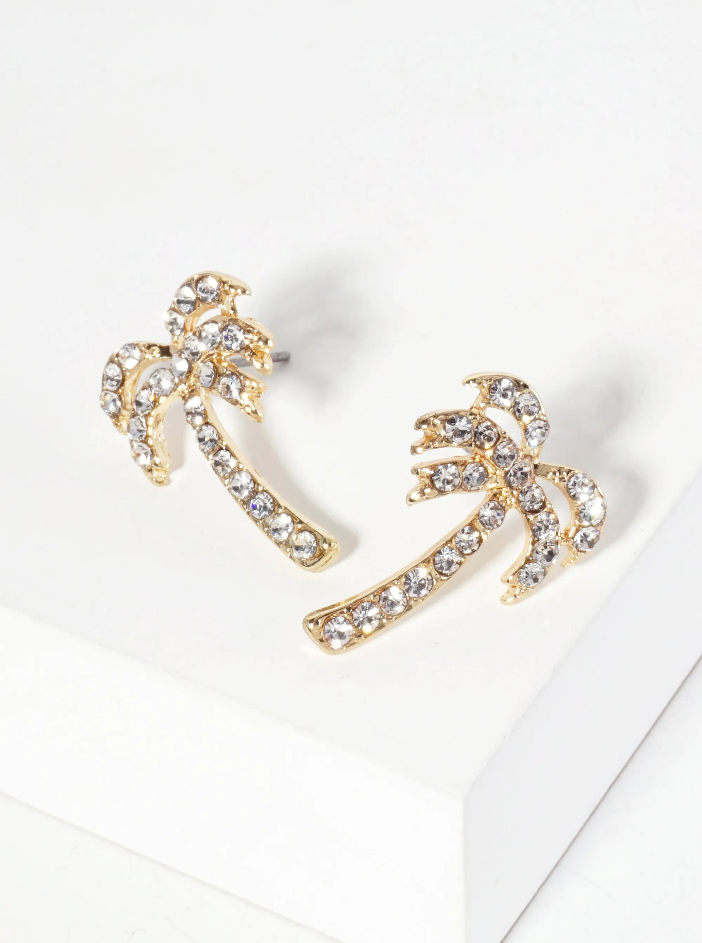 Tropical-Theme Crystal-Pave Palm-Tree Stud Earrings