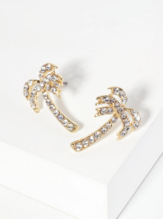 Tropical-Theme Crystal-Pave Palm-Tree Stud Earrings