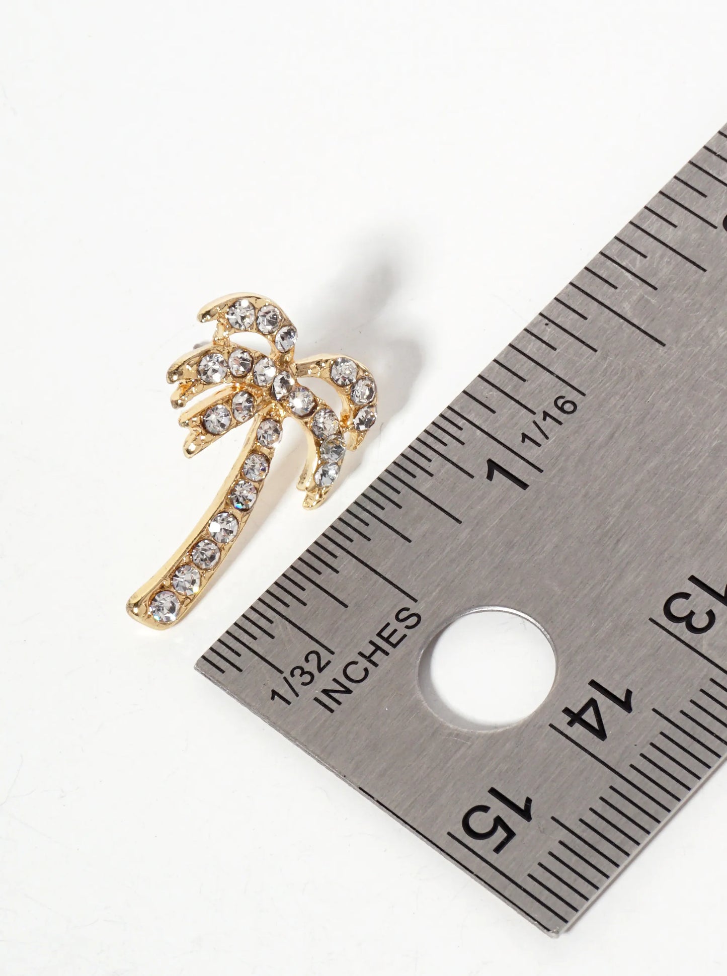 Tropical-Theme Crystal-Pave Palm-Tree Stud Earrings