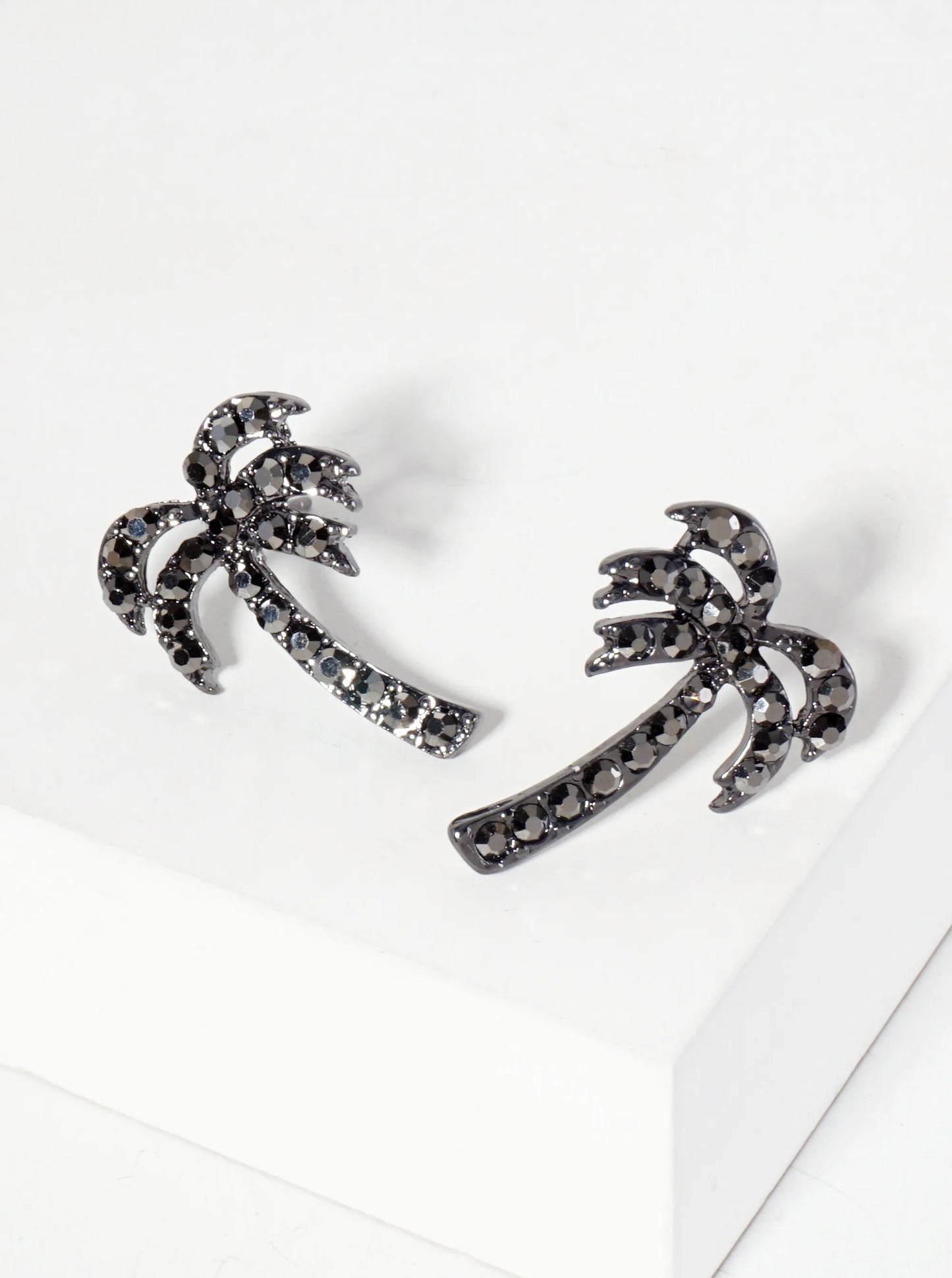 Tropical-Theme Crystal-Pave Palm-Tree Stud Earrings