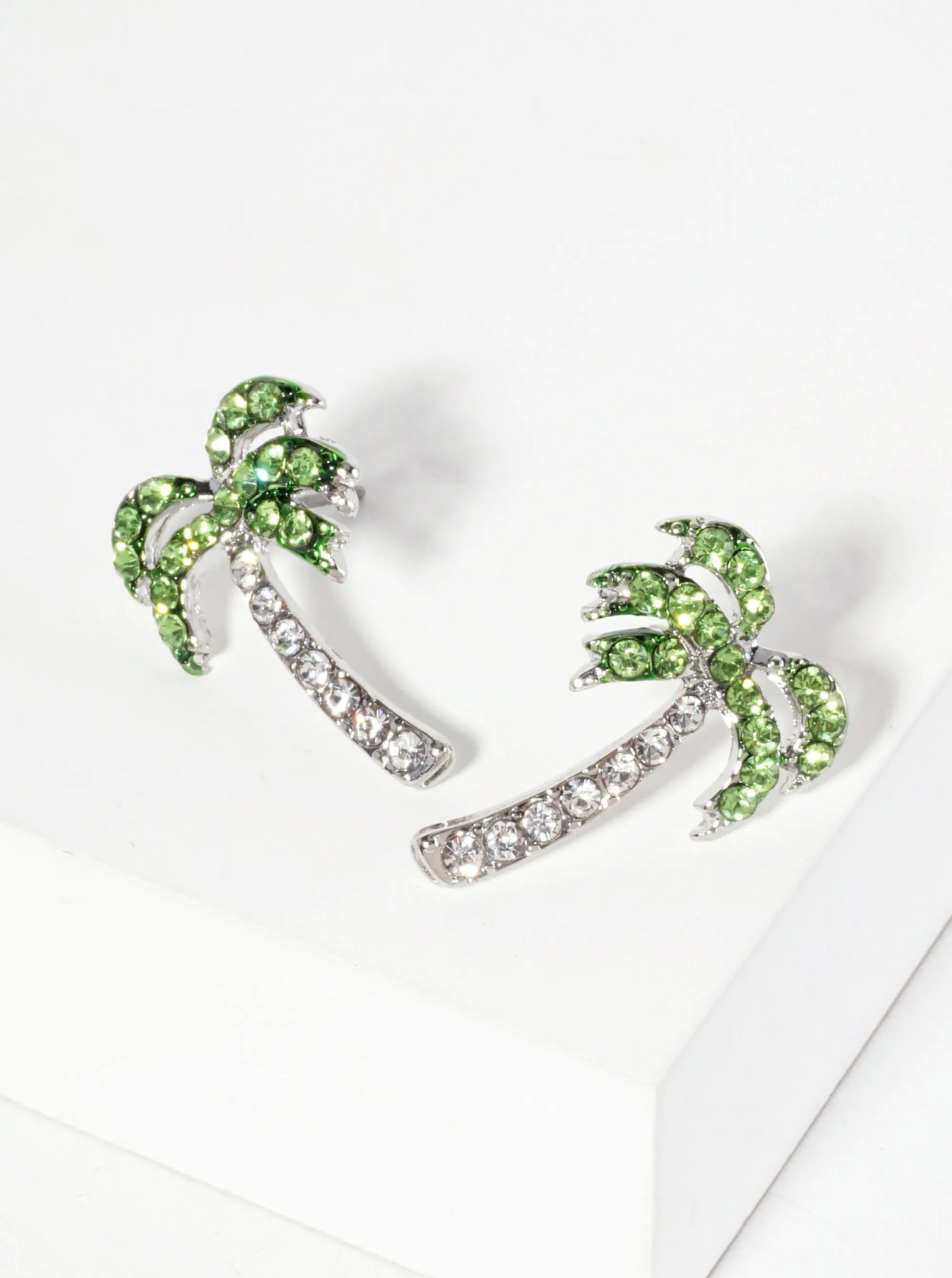 Tropical-Theme Crystal-Pave Palm-Tree Stud Earrings