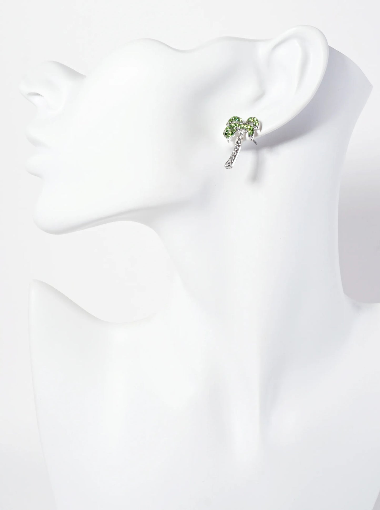Tropical-Theme Crystal-Pave Palm-Tree Stud Earrings