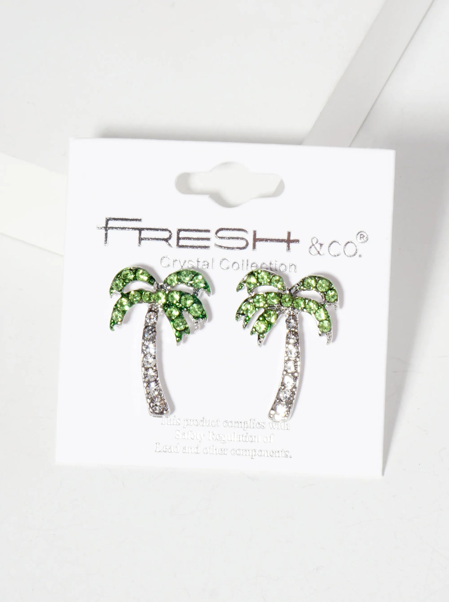 Tropical-Theme Crystal-Pave Palm-Tree Stud Earrings