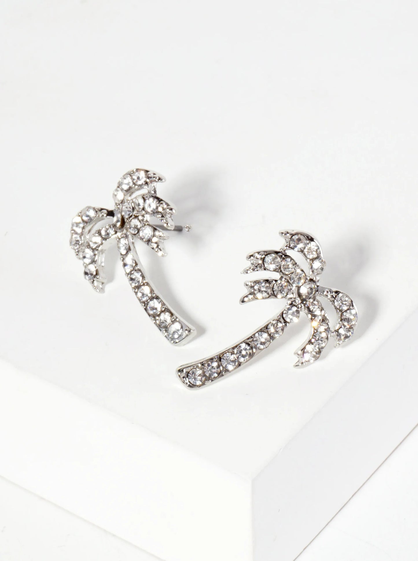 Tropical-Theme Crystal-Pave Palm-Tree Stud Earrings