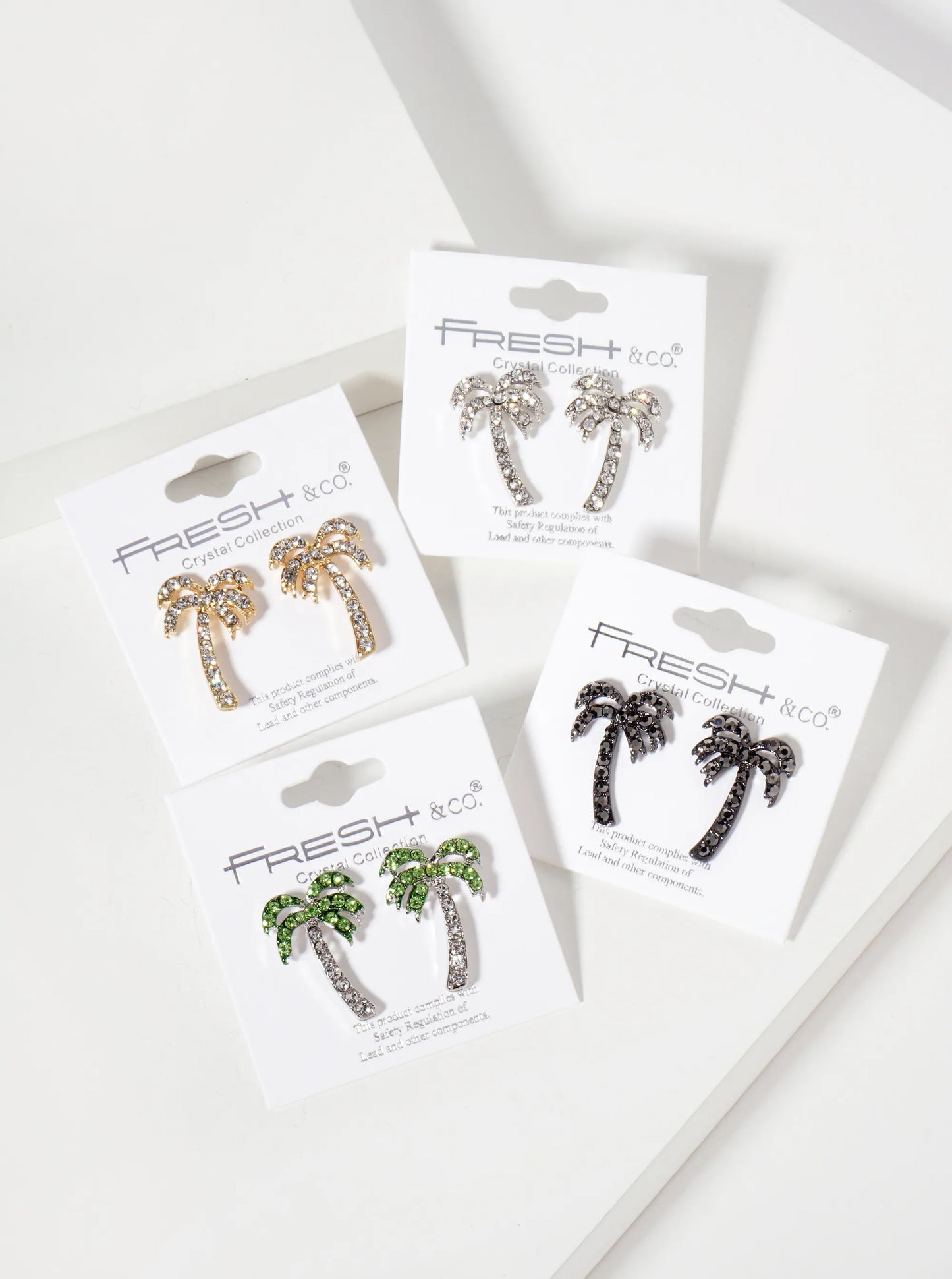 Tropical-Theme Crystal-Pave Palm-Tree Stud Earrings