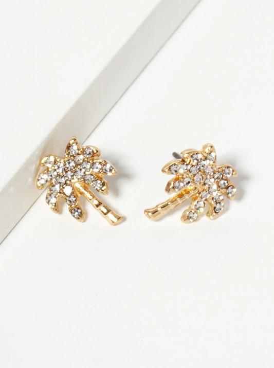 Tropical-Theme Crystal-Pave Palm-Tree Stud Earrings