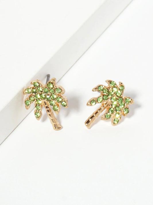 Tropical-Theme Crystal-Pave Palm-Tree Stud Earrings