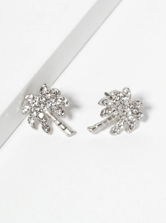 Tropical-Theme Crystal-Pave Palm-Tree Stud Earrings