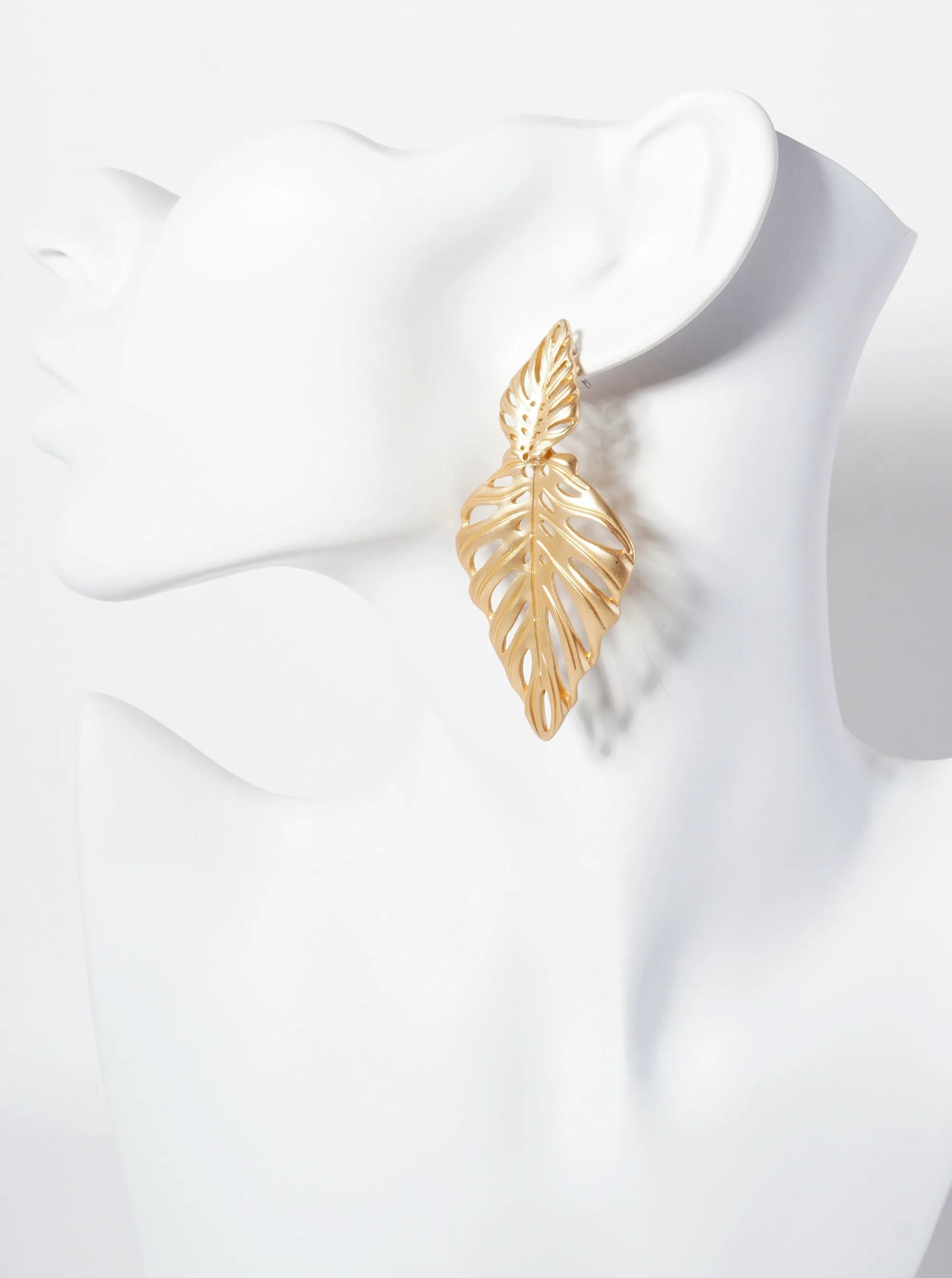 Tropical-Theme Cutout Double Monstera Leaf Dangle Post Earrings