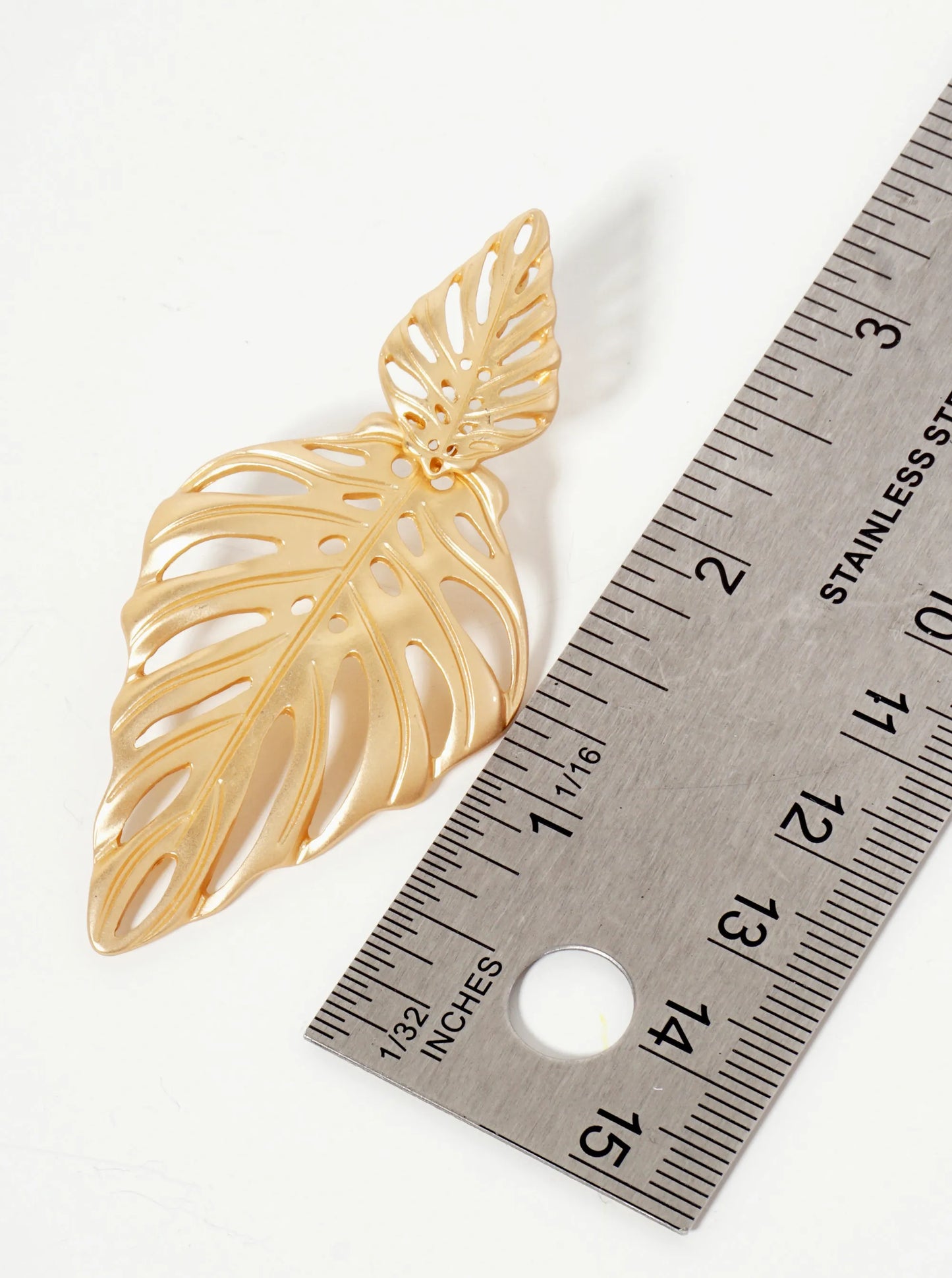 Tropical-Theme Cutout Double Monstera Leaf Dangle Post Earrings