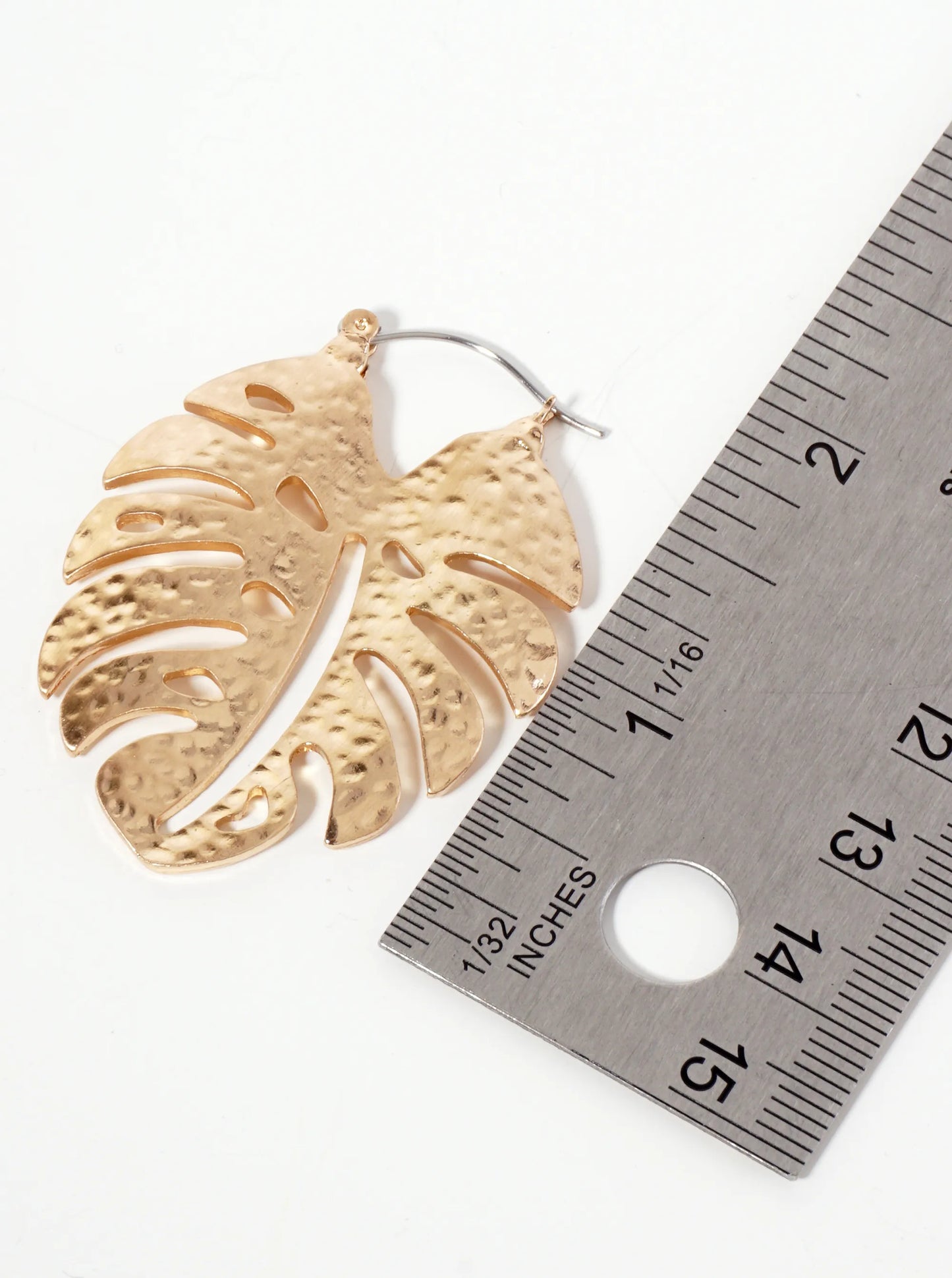 Tropical-Theme Hammered-Texture Monstera Leaf Earrings