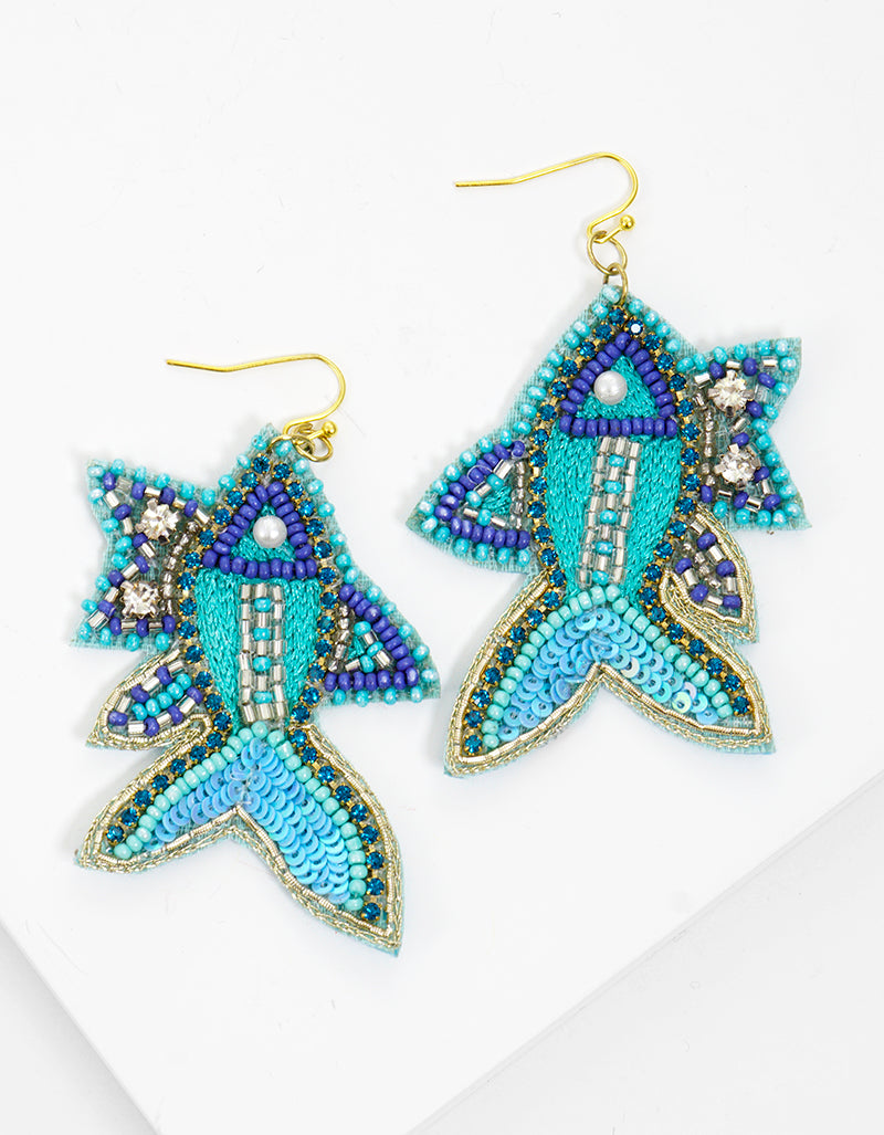 Tropical Fish Seed Bead Dangle Earrings