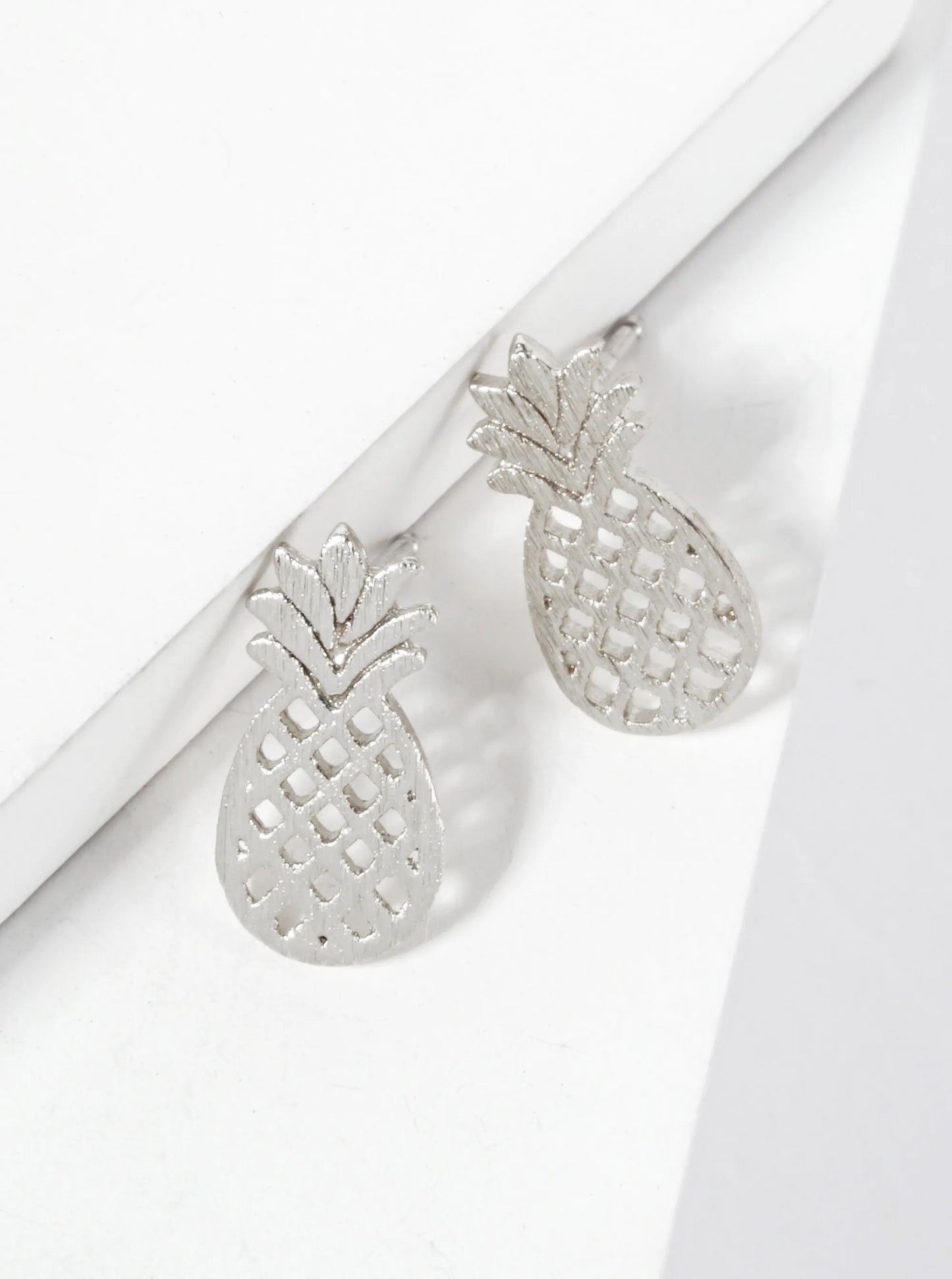 Tropical-theme 18K-Gold-Dipped Brass Brushed-Texture Cutout Pineapple Stud Earrings